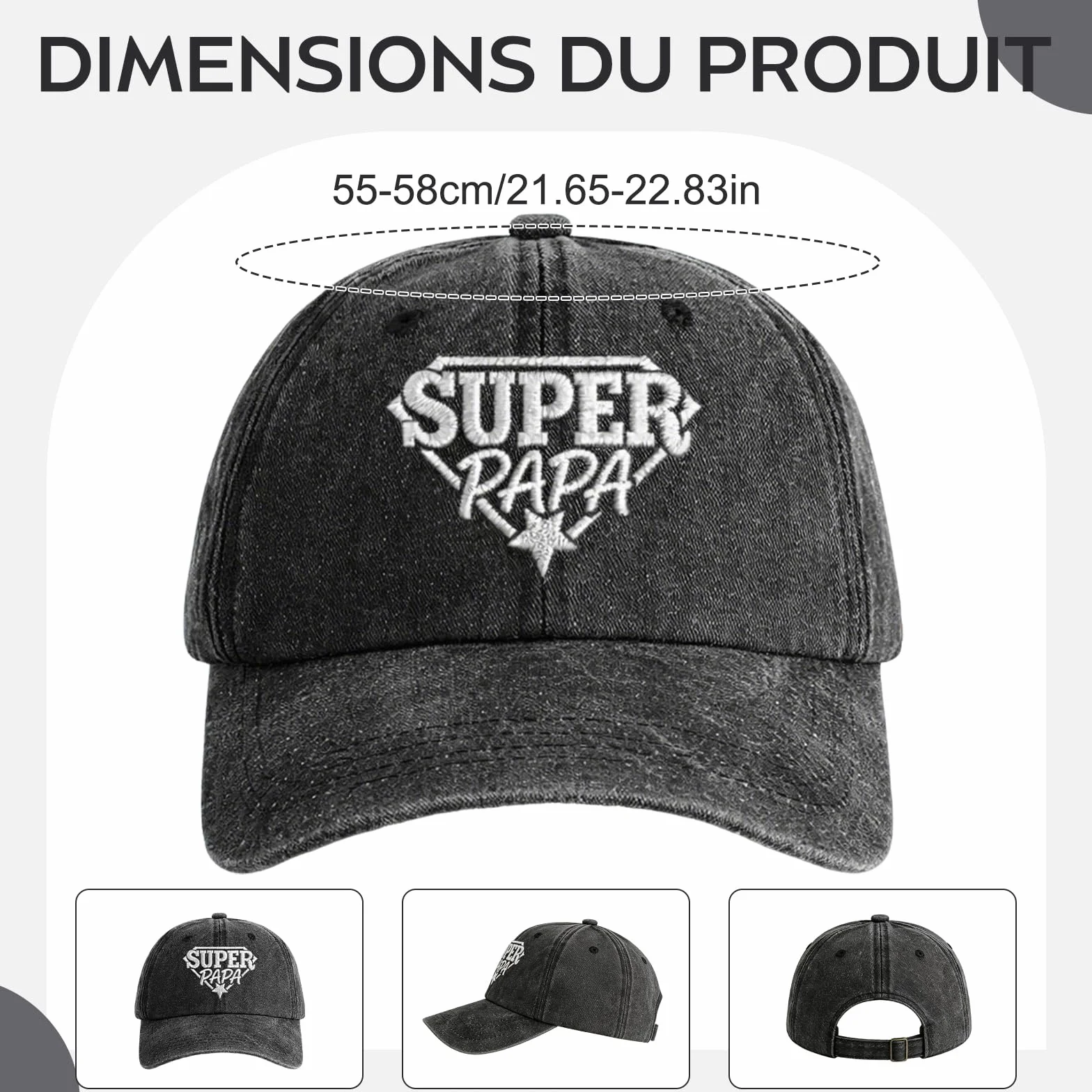 Casquette Super Papa Brodée Coton Lavé Réglable Cadeau Fête des Pères