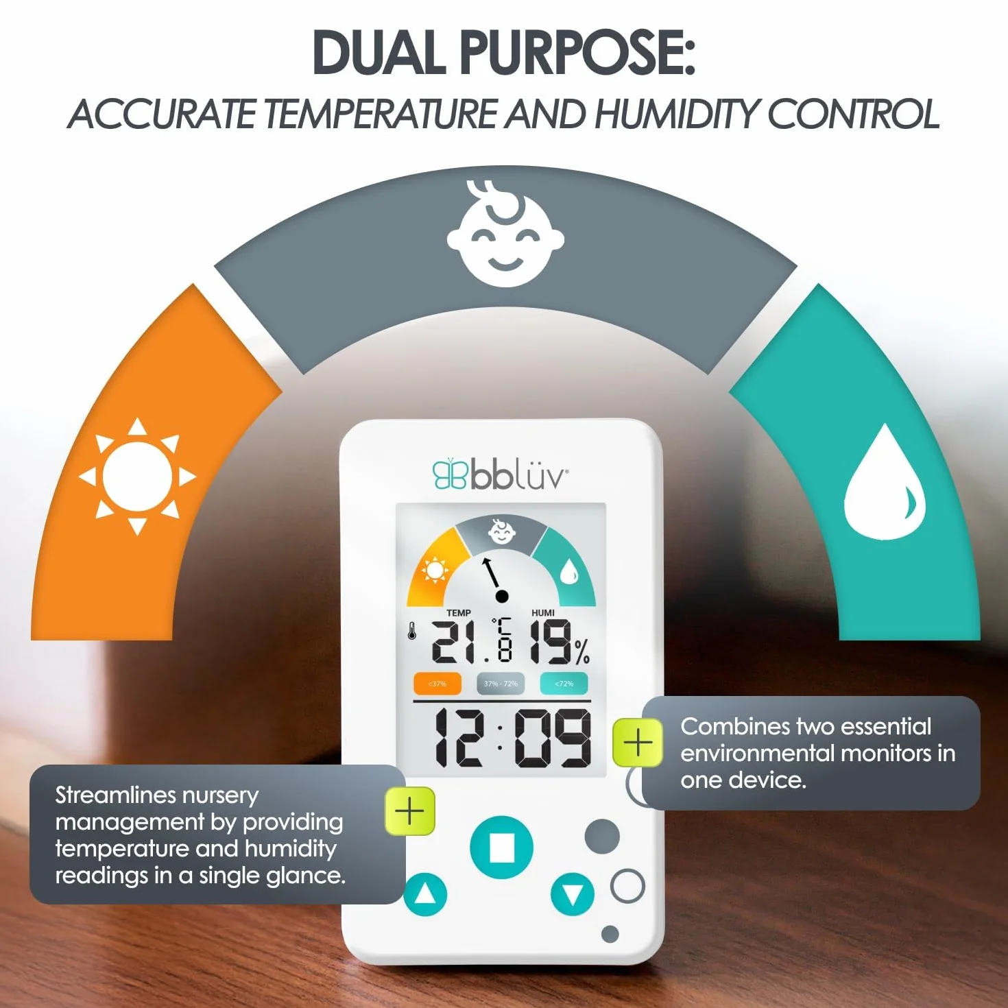 bblüv Igrö Thermometre Hygrometre Numérique 2-en-1 Thermomètre Interieur Chambre Bébé Moniteur Température Humidité Précis Écran LCD Indicateur Confort Horloge