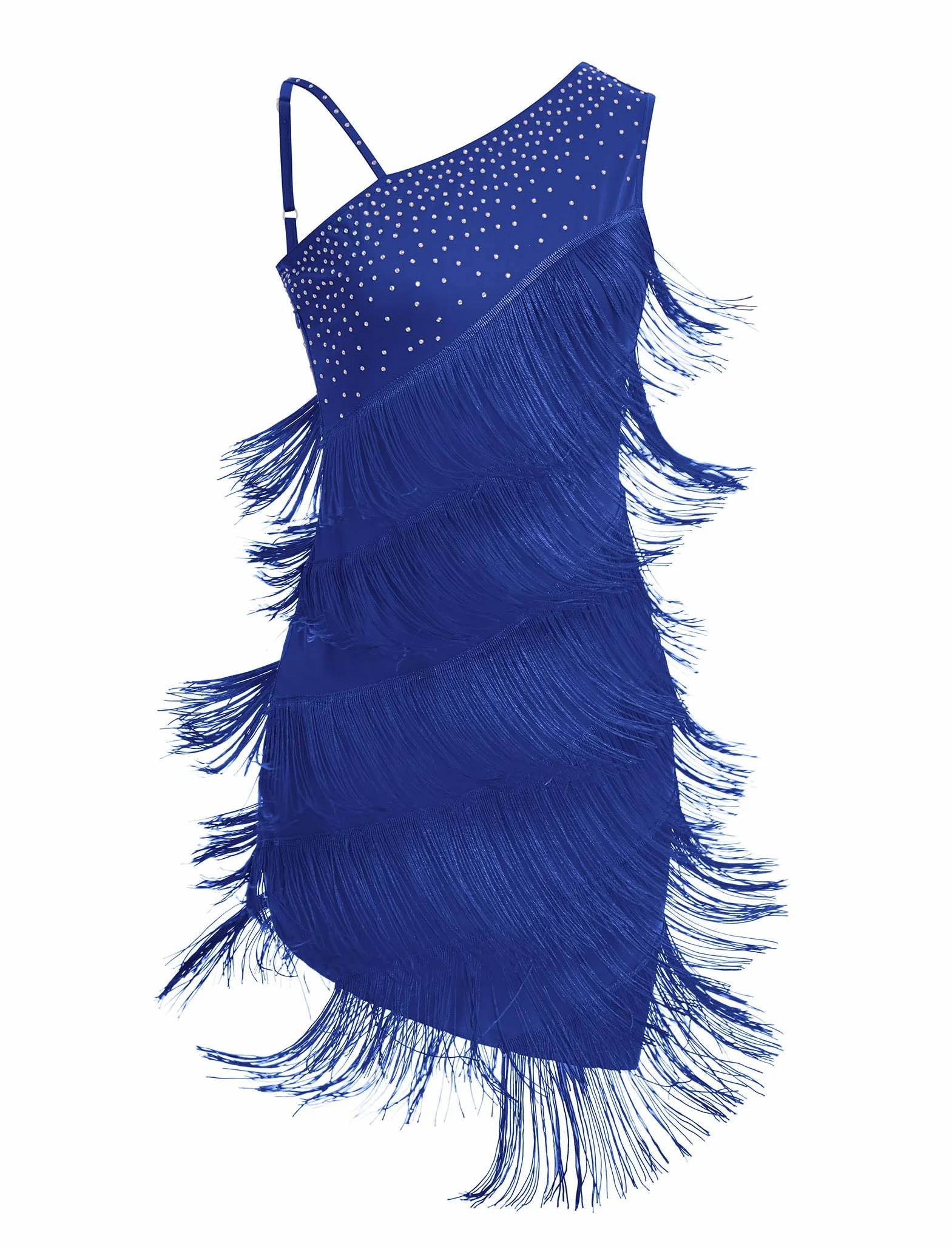 Robe asymétrique à une épaule en strass pour femme - Robe de danse latine années 1920 - Robe à paillettes Salsa Cha-Cha