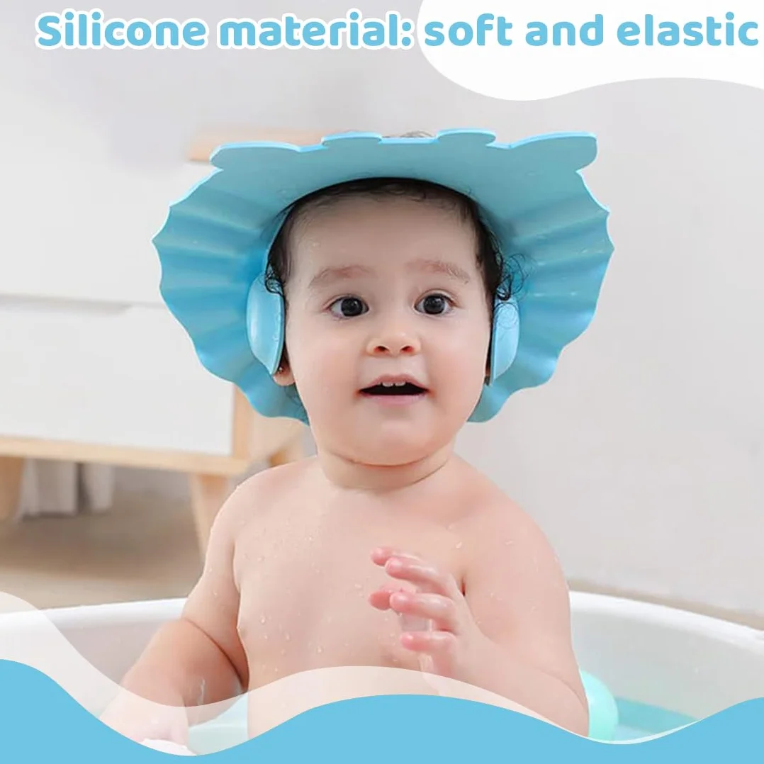 Bonnets de douche pour enfants avec protection oreilles, aides shampooing bébé motif ours bleu