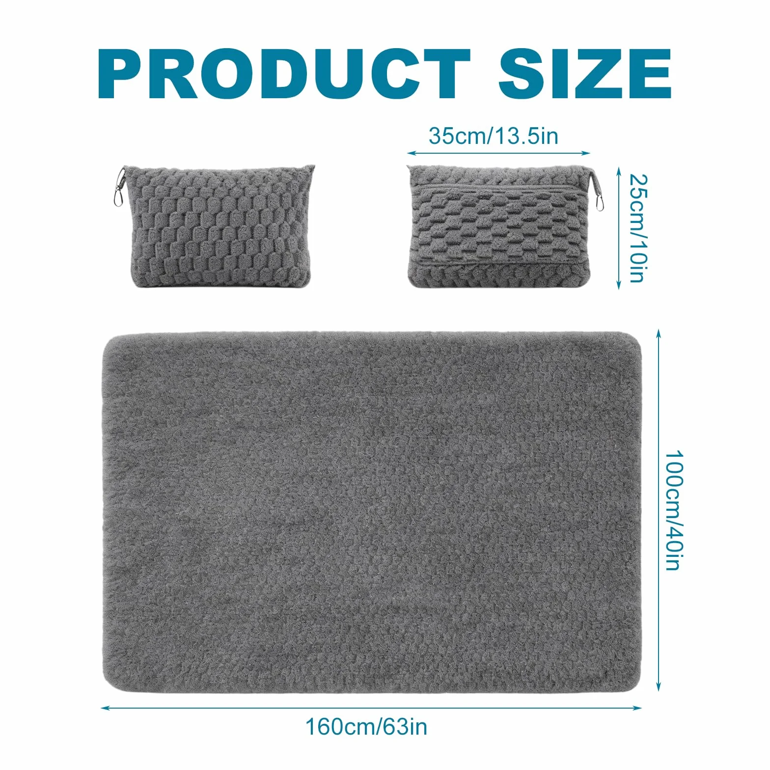 Couverture de voyage compacte pliable en flanelle douce pour avion voiture oreiller gris
