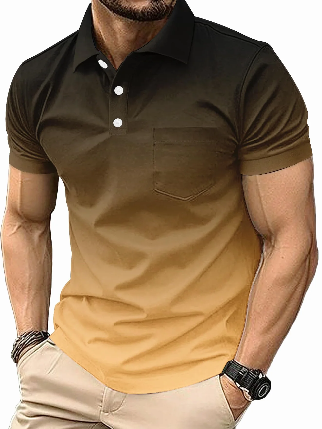 Męska Polo Sport Koszulka Golf Tennis T-Shirt Szybkoschnąca Gradient