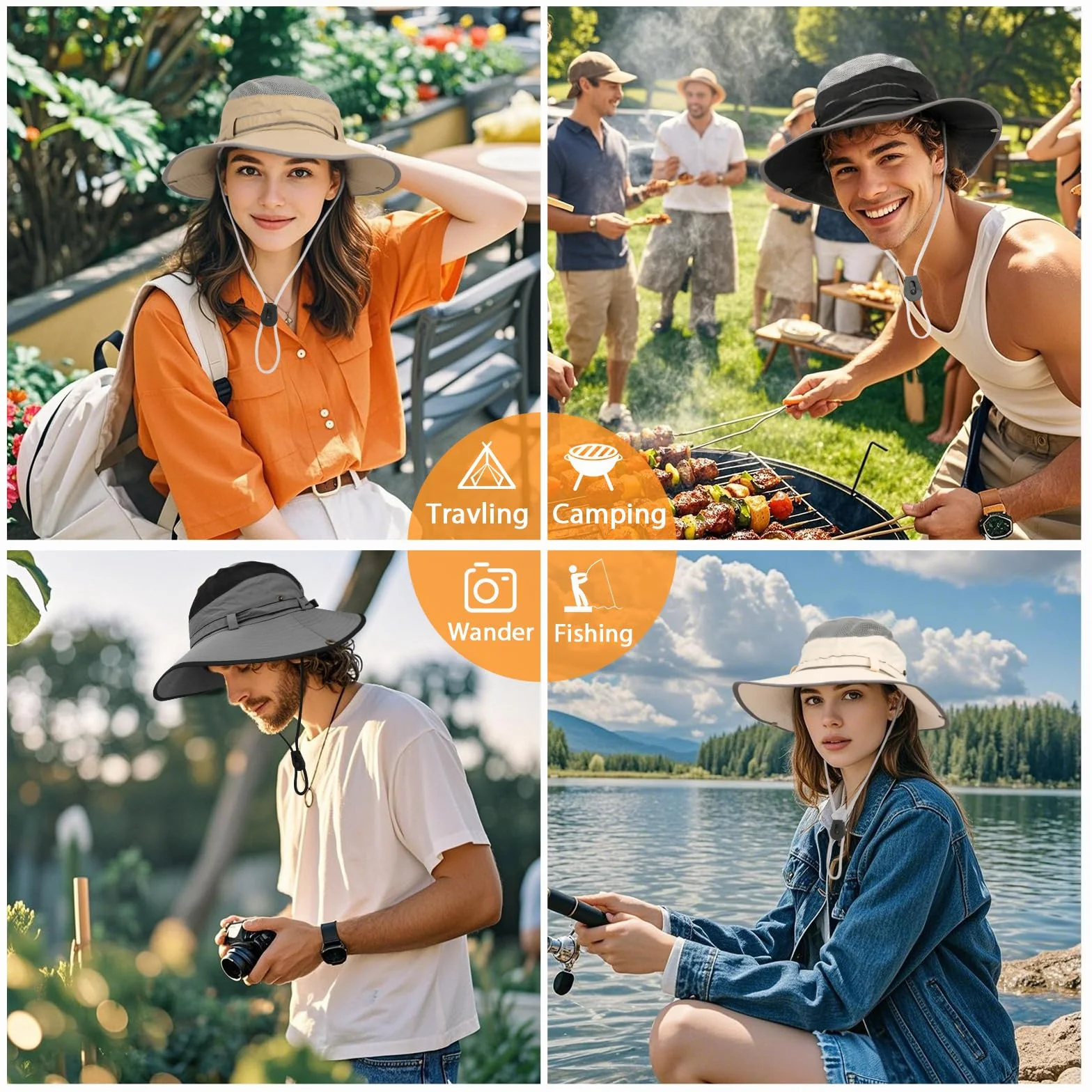Chapeau de Soleil Pliable Large Bord, Chapeau Pêcheur Léger Respirant pour Femme Homme