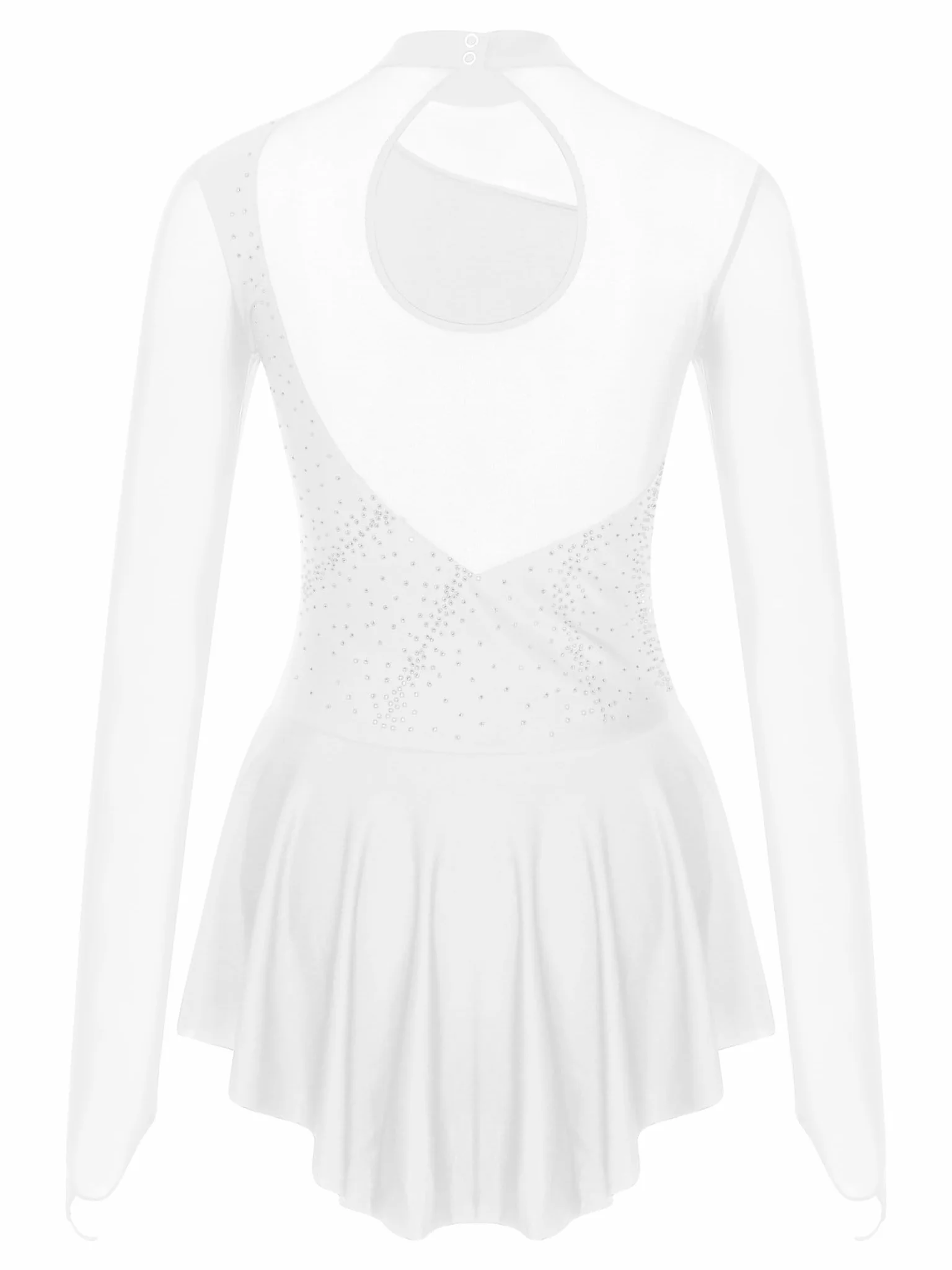 Robe Patinage Artistique Femme Manches Longues Strass Justaucorps Ballet S-2XL