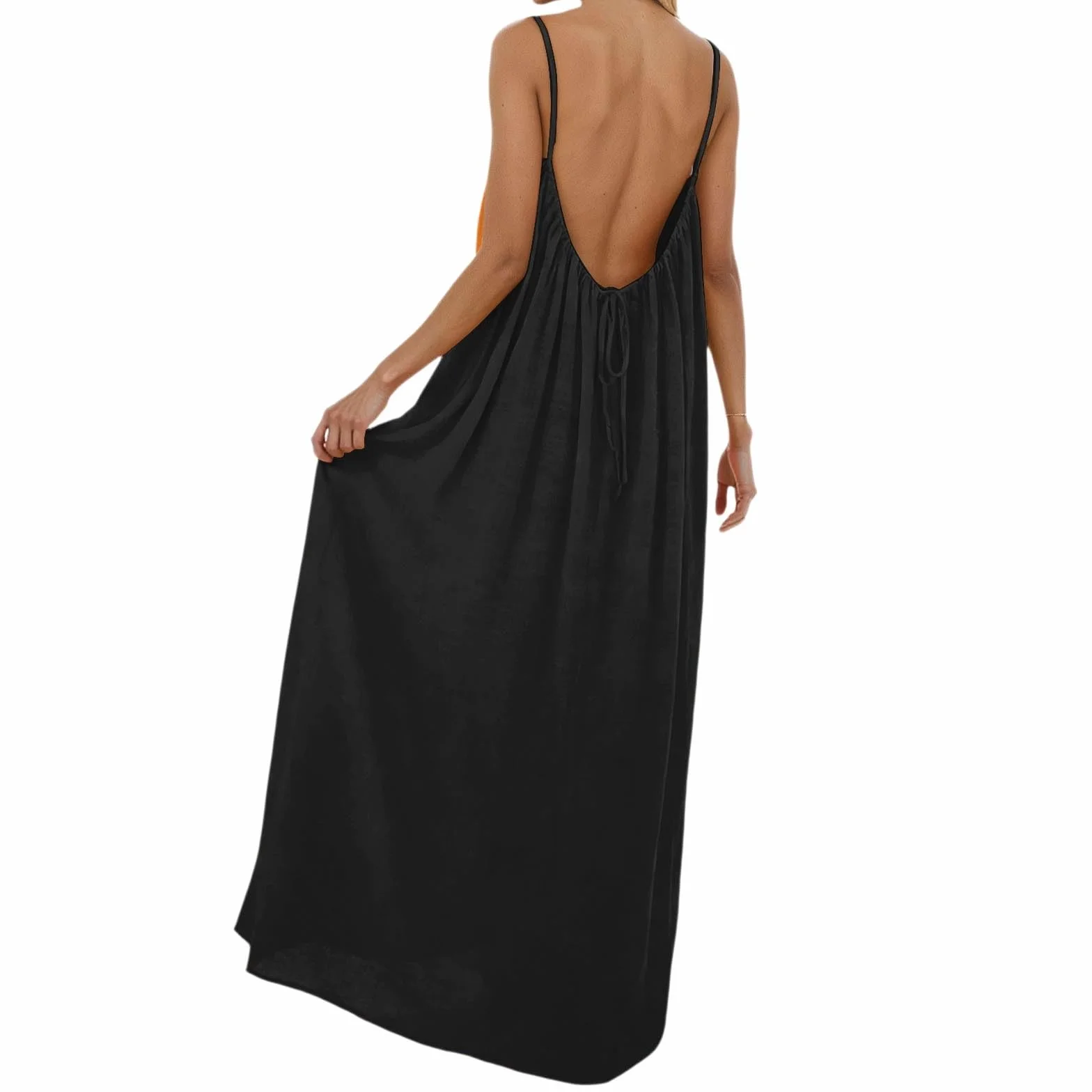 Générique Backless Lounge Dress Casual Sleeveless Cami House Dress for Women Soft Loose Fit Summer Gown