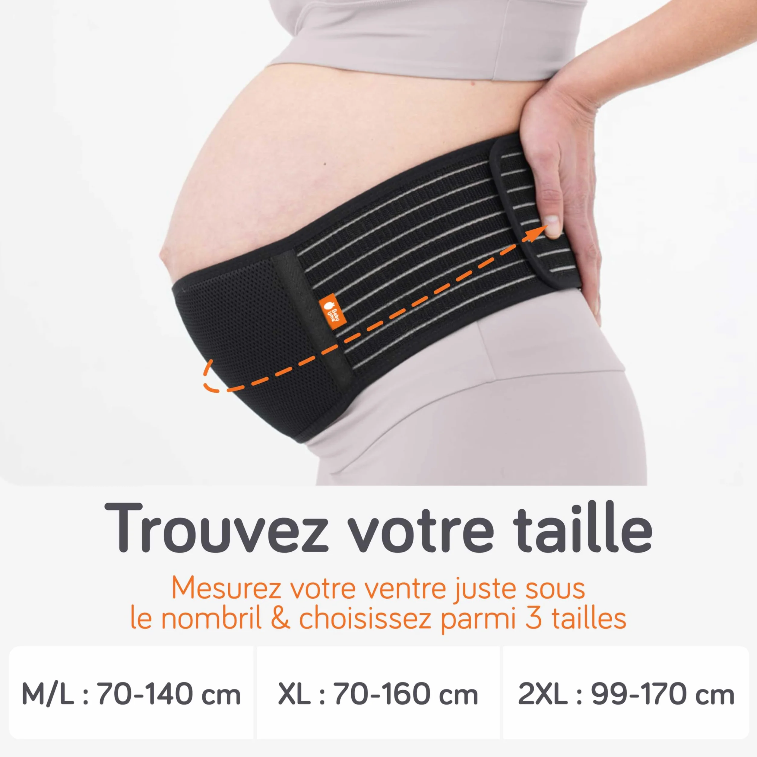 Baby Uma Ceinture de Grossesse Femme Enceinte, Légère & Respirante, Bandeau de Maintien Ajustable avec Velcro, Soutien Abdominal Confortable (2XL)