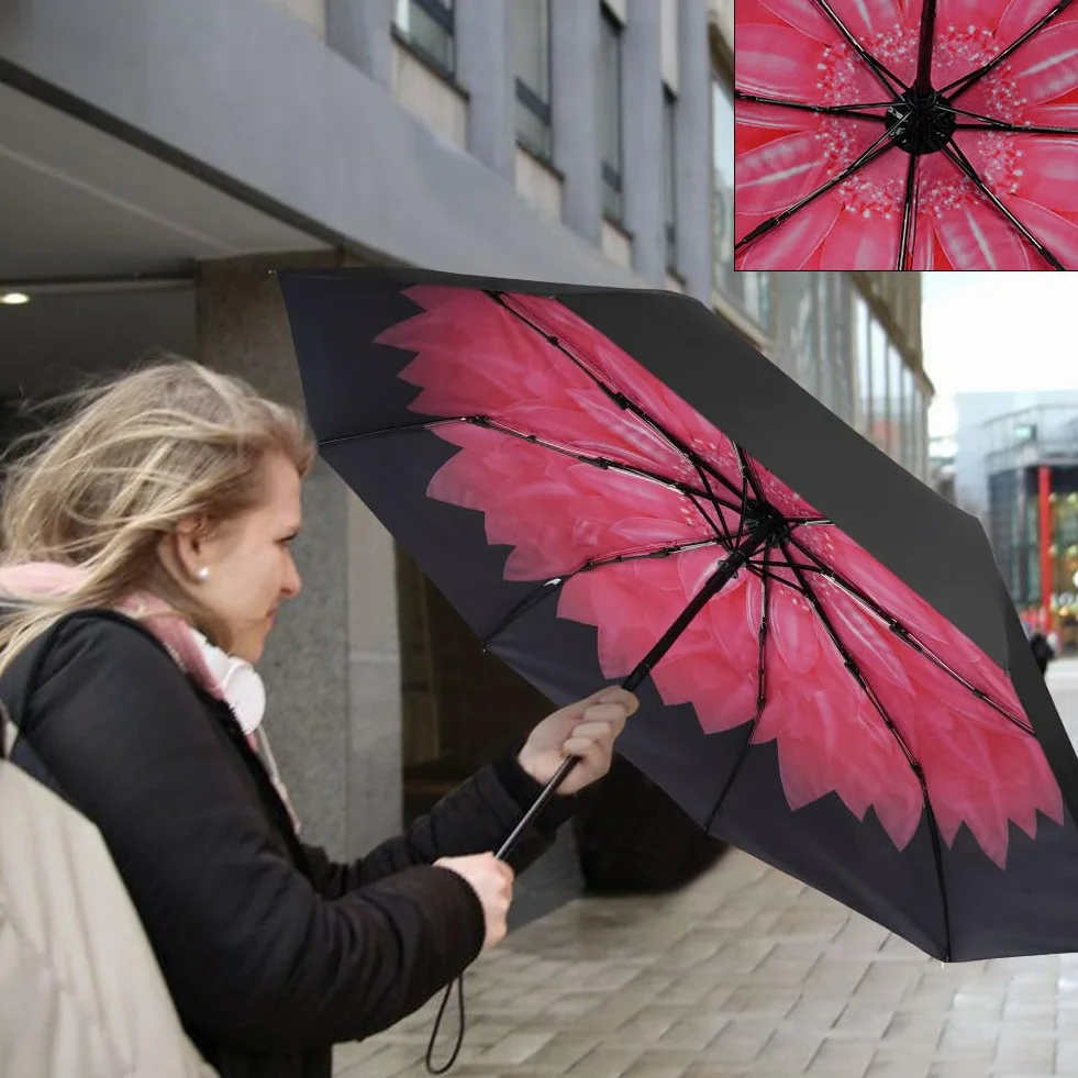 Parapluie de Voyage Anti-Tempête Automatique Compact Coupe-Vent 8 Nervures