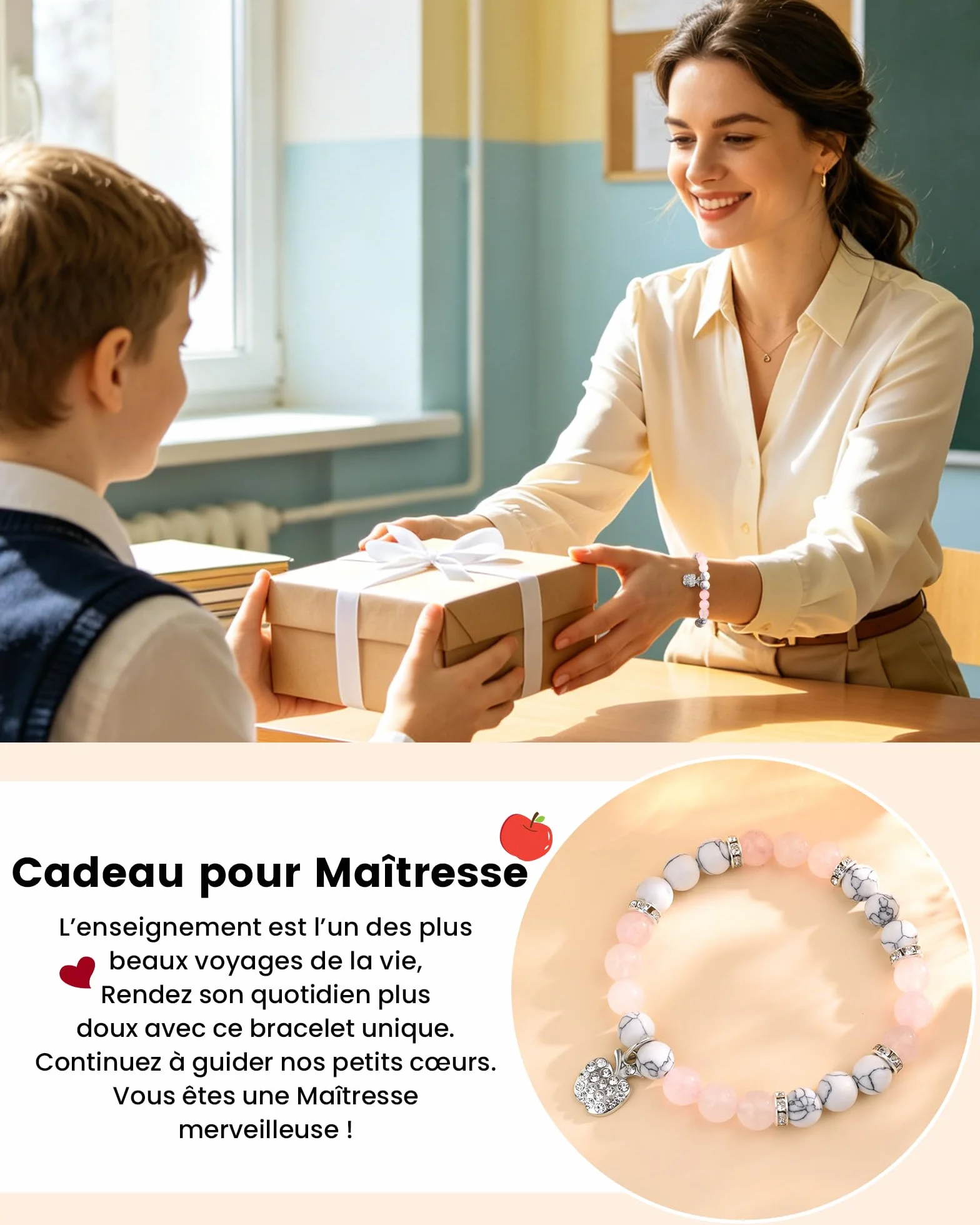 Bracelet Cadeau Maîtresse Professeur Fin d'Année École