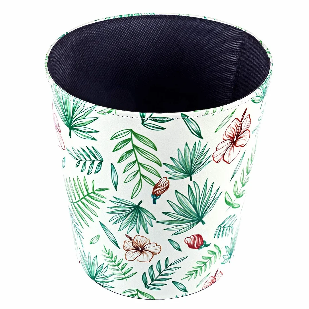 Poubelle en cuir 10 L étanche pour chambre d'enfant fleurs tropicales