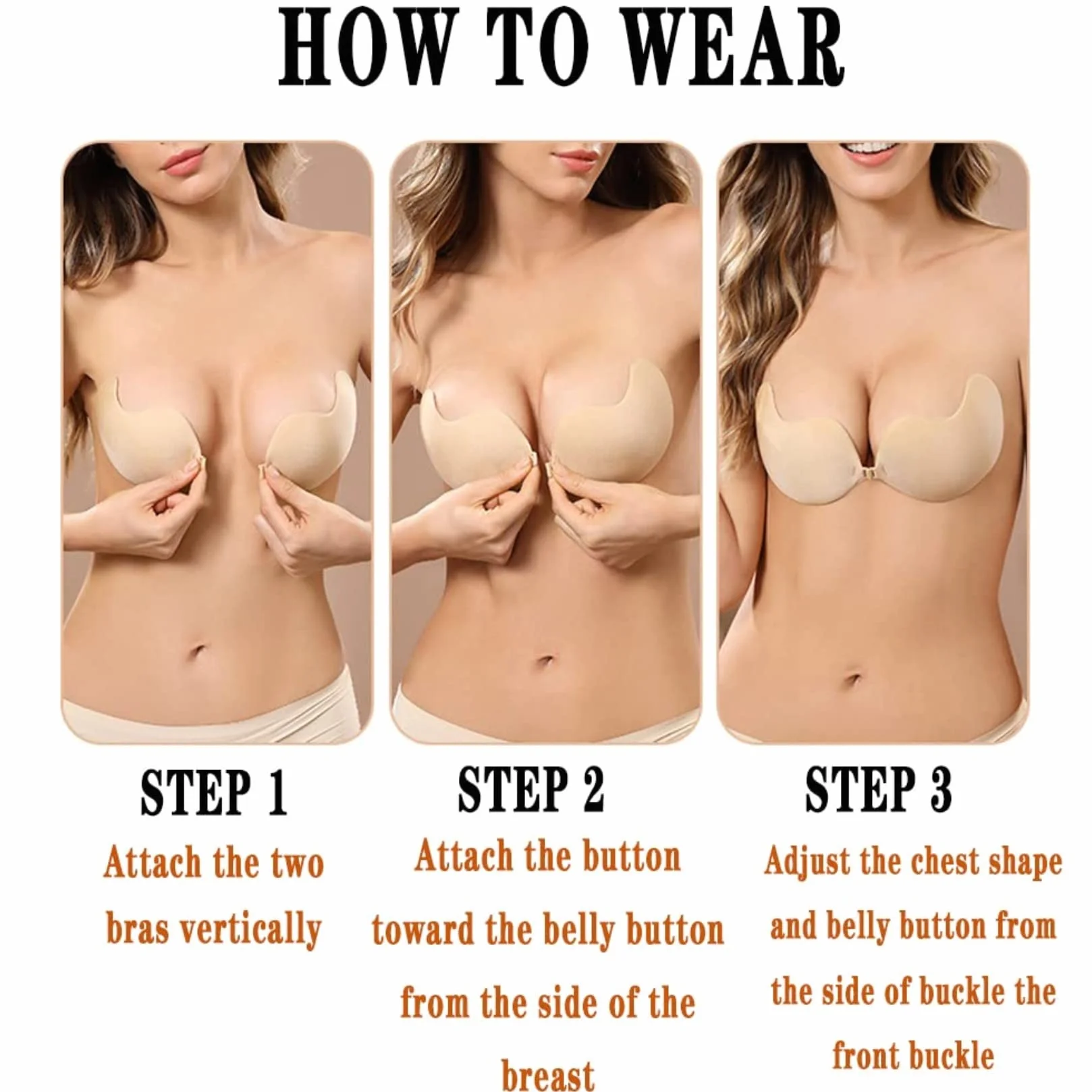 Soutien-Gorge adhésif en Silicone sans Bretelles, réutilisable, Invisible, Push-up – 2 Paires