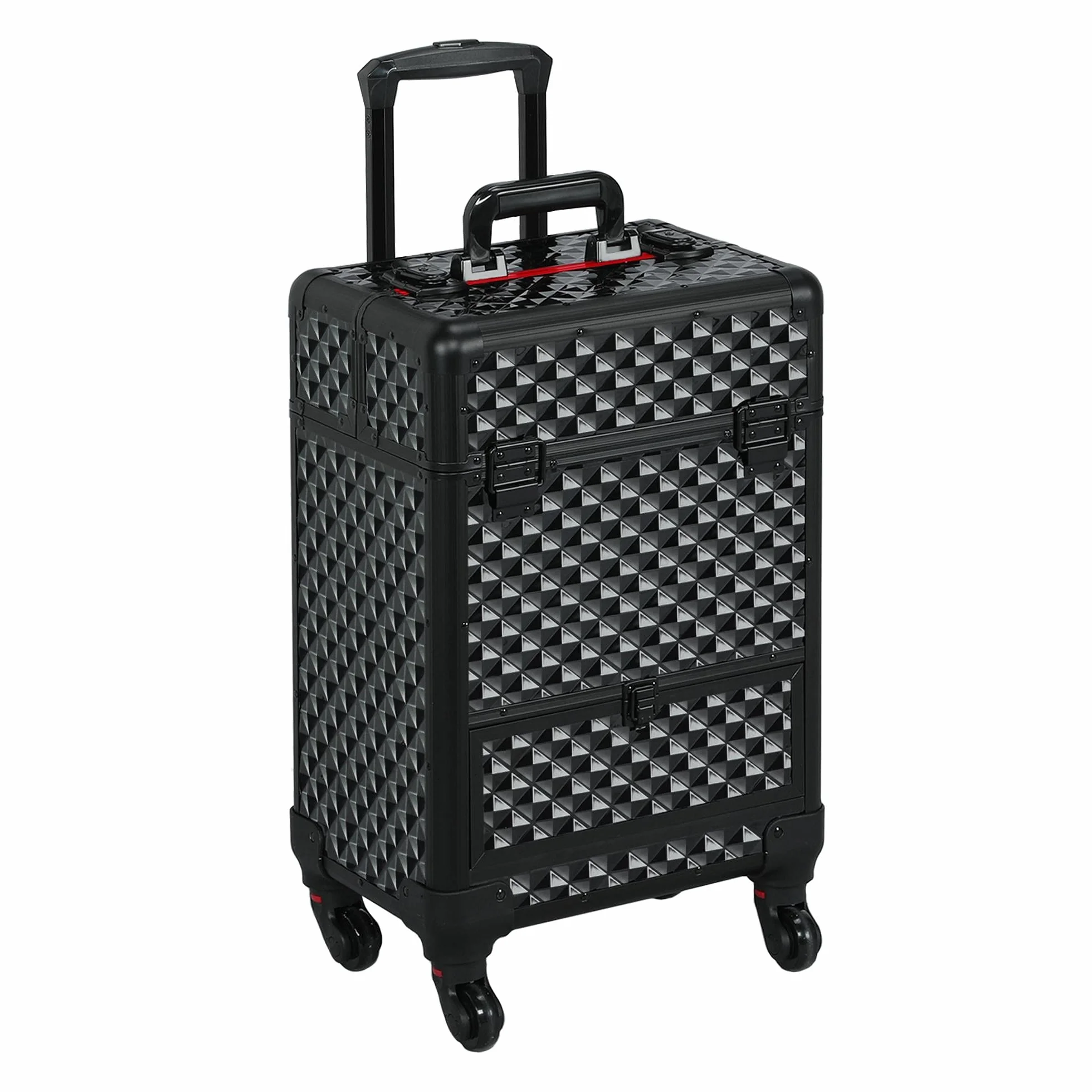 Yaheetech Valise de Maquillage Professionnel 1 Tiroir Mallette Verrouillable 4 Plateaux Rétractables 34x24x55 cm Noir Rouge