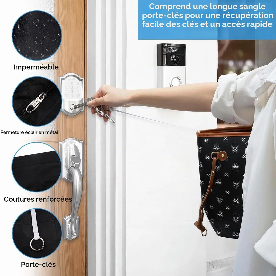 Organisateur de Sac à Main en Nylon 13 Compartiments Imperméable Fermeture à Glissière Noire M