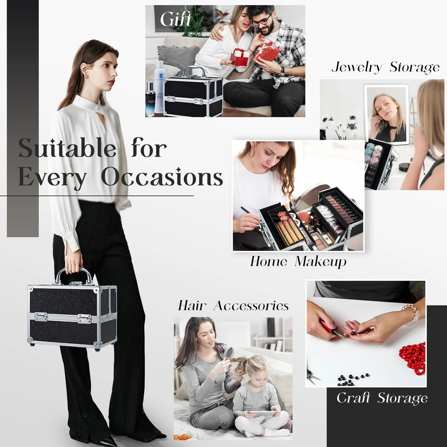 Malette Maquillage Vide Boite Rangement Verrouillable Vanity Noir