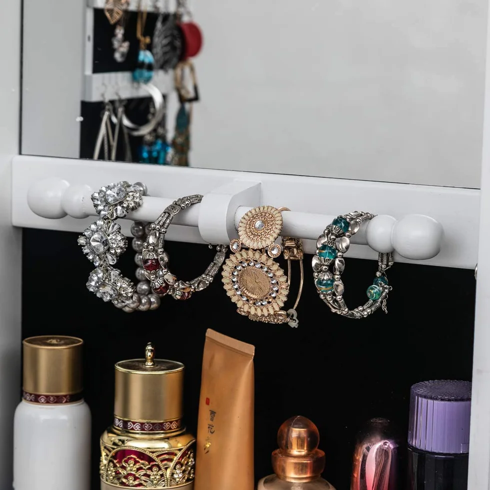 Alightup Armoire à Bijoux avec Miroir Pleine Longueur et Tiroirs, Verrouillable, Blanc