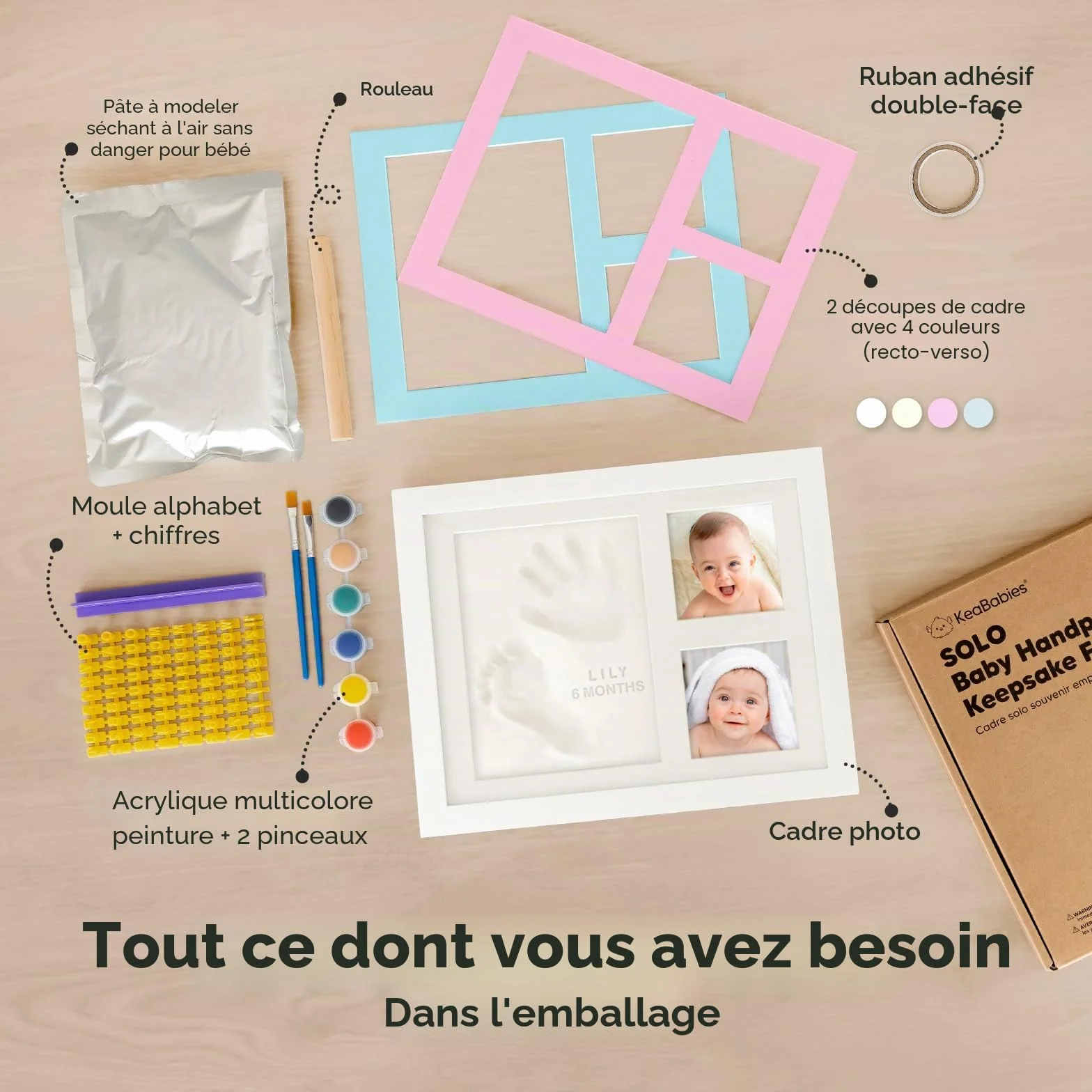 Kit Souvenir Empreinte Bébé - Cadre Photo Nouveau-Né - Kit d'Art Mémoire - 28cm x 22cm, Alpine White