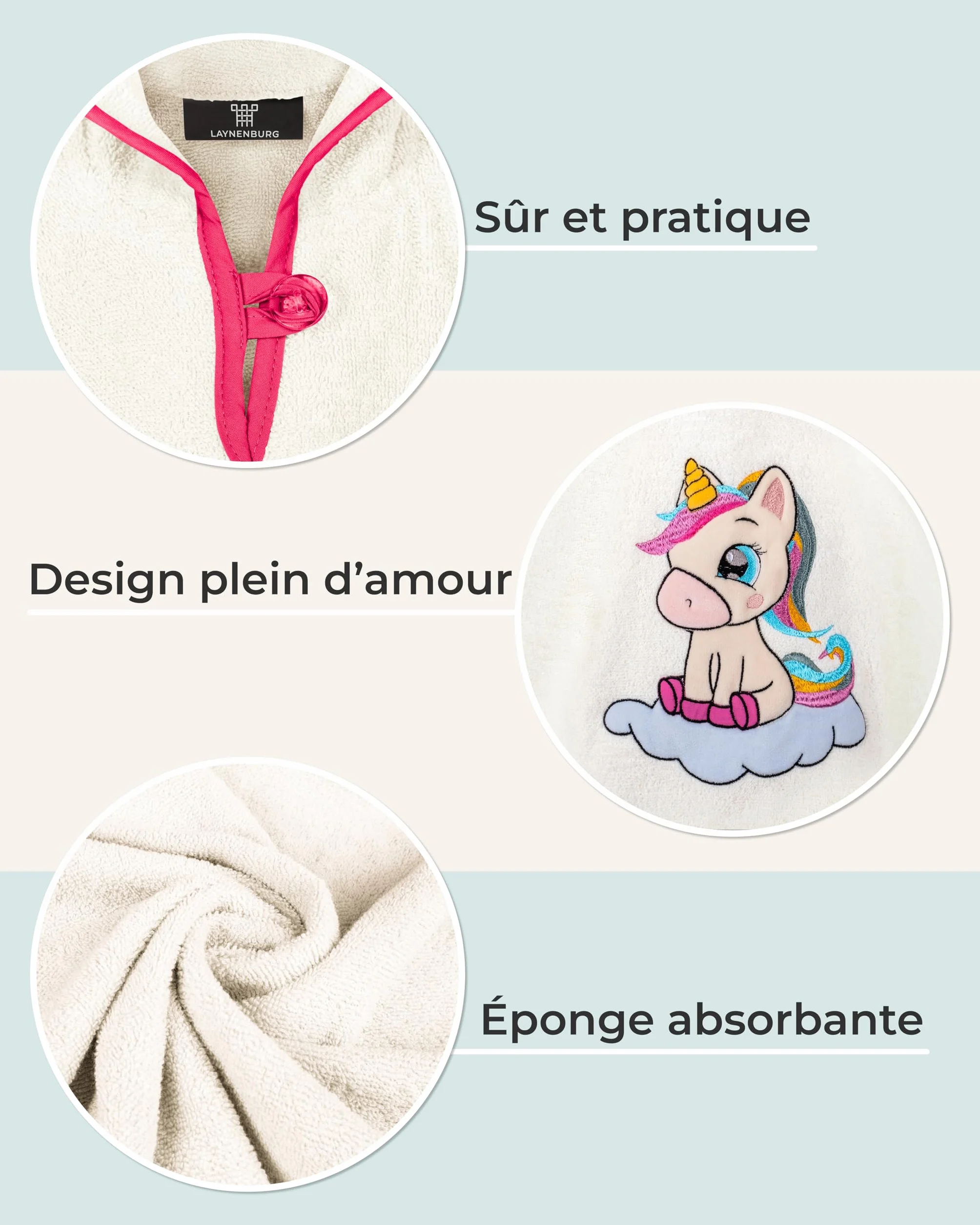 Poncho de bain enfants 100% coton OEKO-TEX LAYNENBURG avec capuche bébé garçon fille serviette éponge