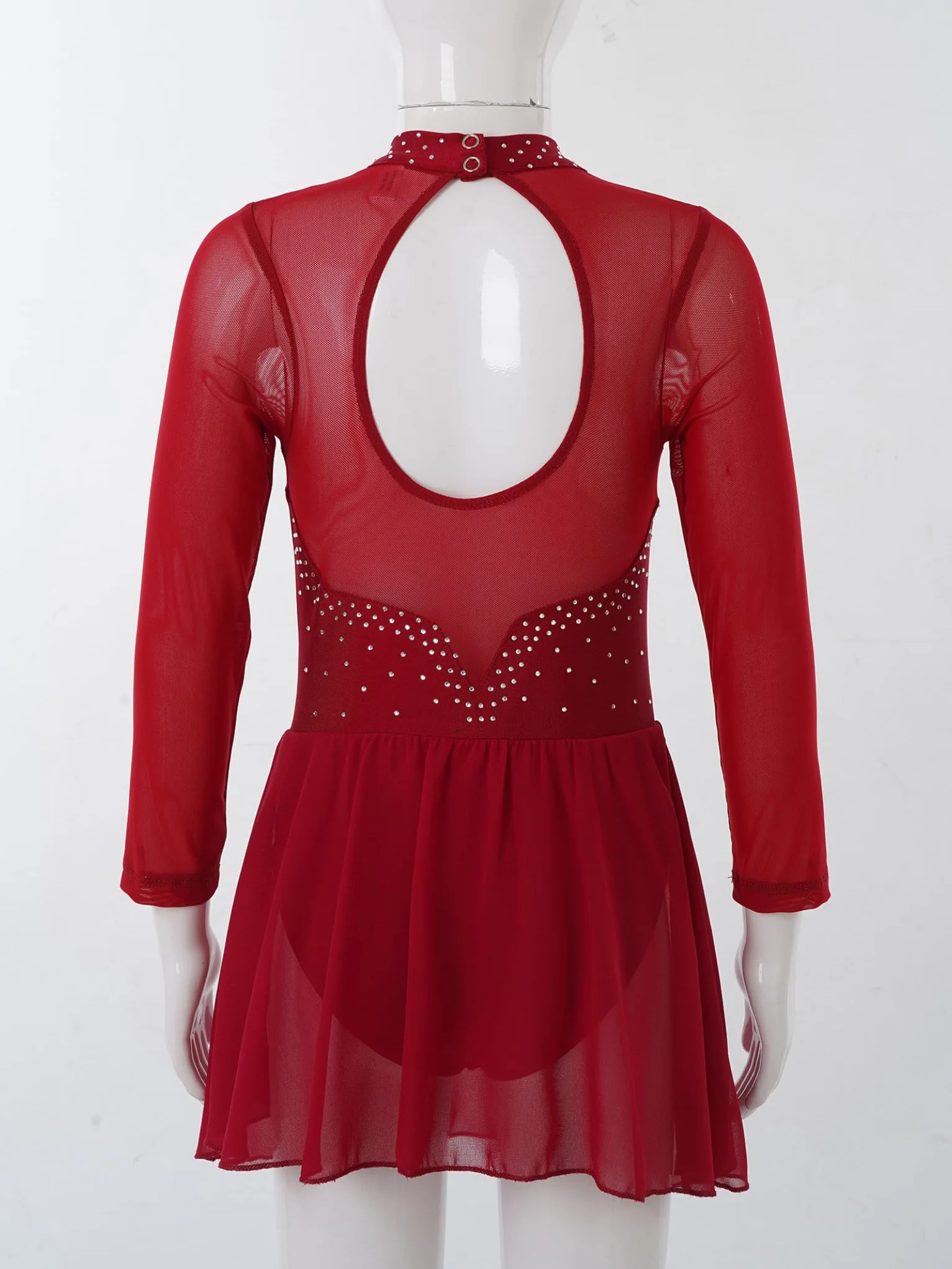 Robe Patinage Artistique Strass Brillant Justaucorps Manches Longues Tenue Danse Gymnastique Enfant Fille 5-16 Ans
