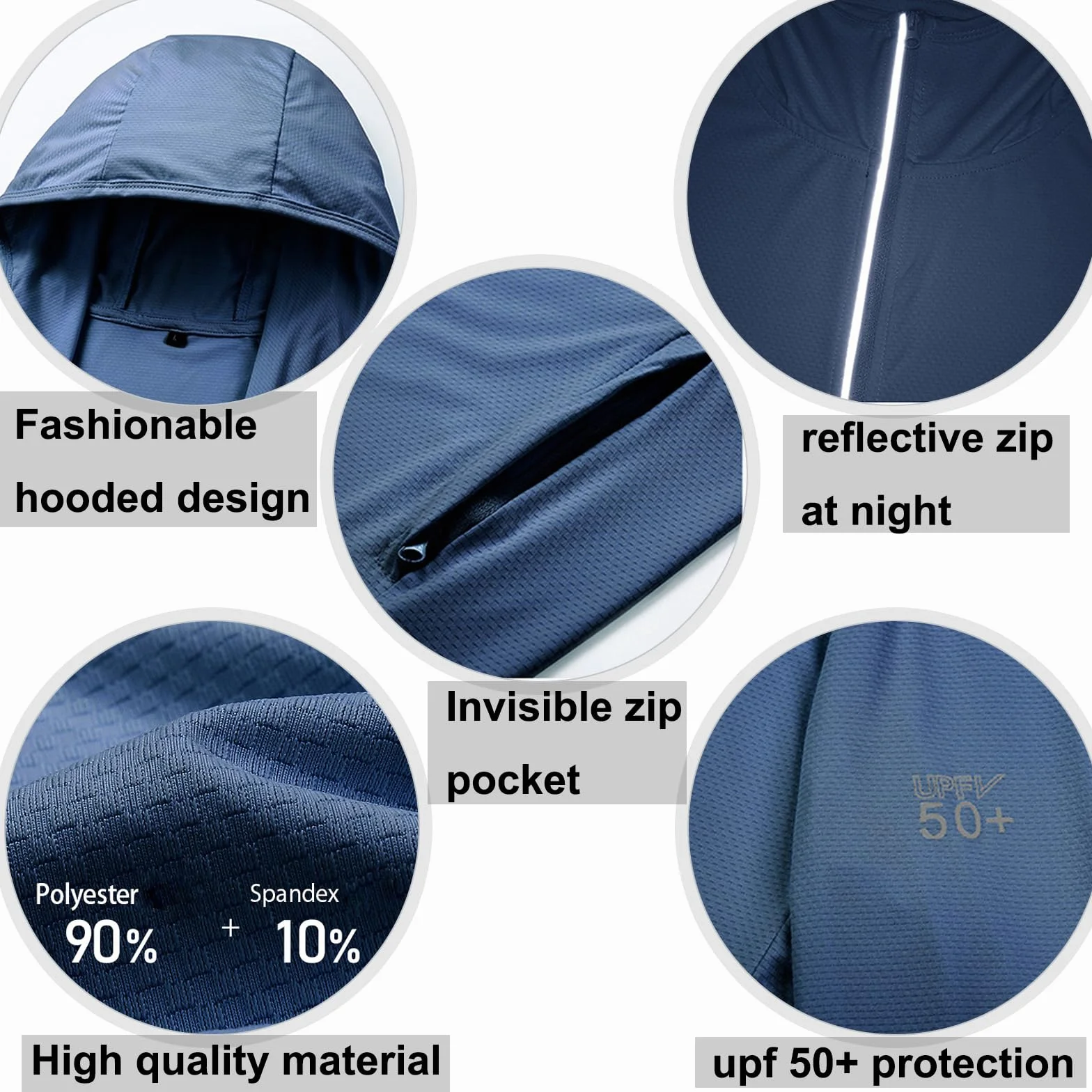 Veste de Course à Pied Homme UPF 50+ UV Zippée Manches Longues Respirante avec Trous de Pouce