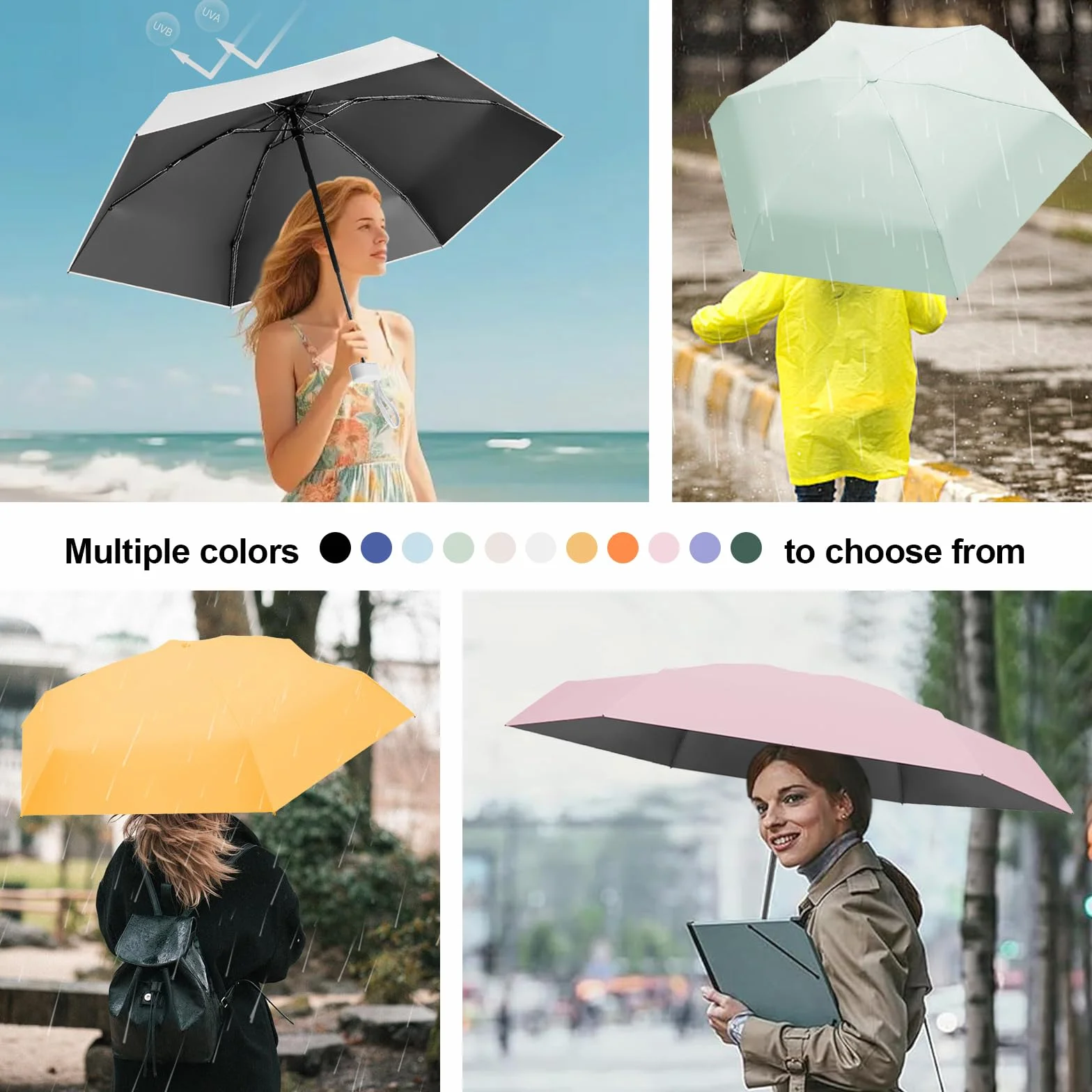 Parapluie Pliant Anti-Uv 6 Branches Compact Léger Femmes Hommes Enfants