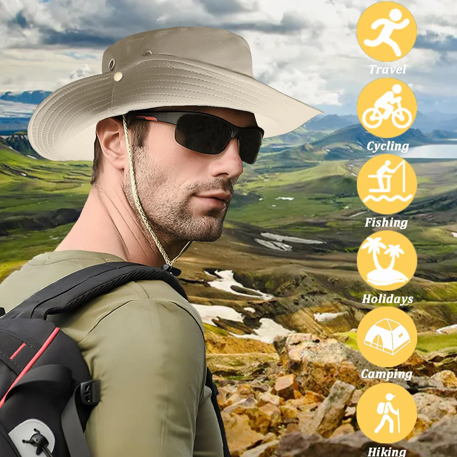 Favuit Chapeau de Protection Solaire à Large Bord Pliable Respirant pour Pêche Chasse Camping