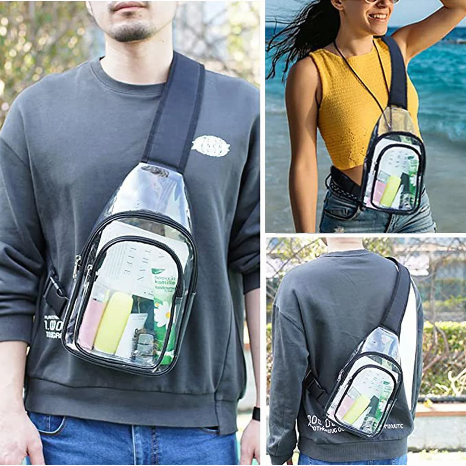 Sac Transparent Banane en PVC Approuvé par Les Stades Sac Bandoulière Femme Homme