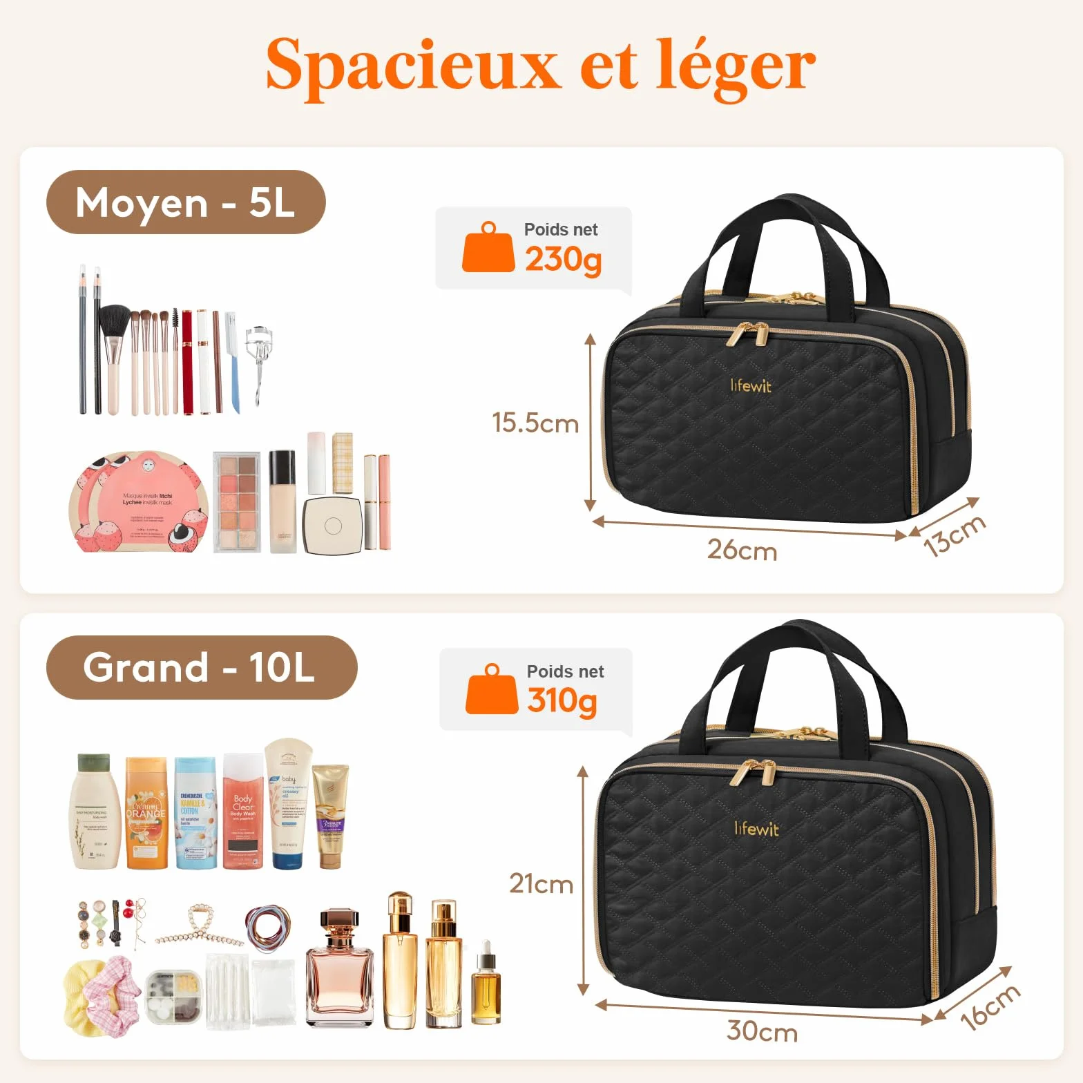 Lifewit Trousse de Toilette Femme Voyage Maquillage Sac Rangement Cosmétique avec Poignée Noir L