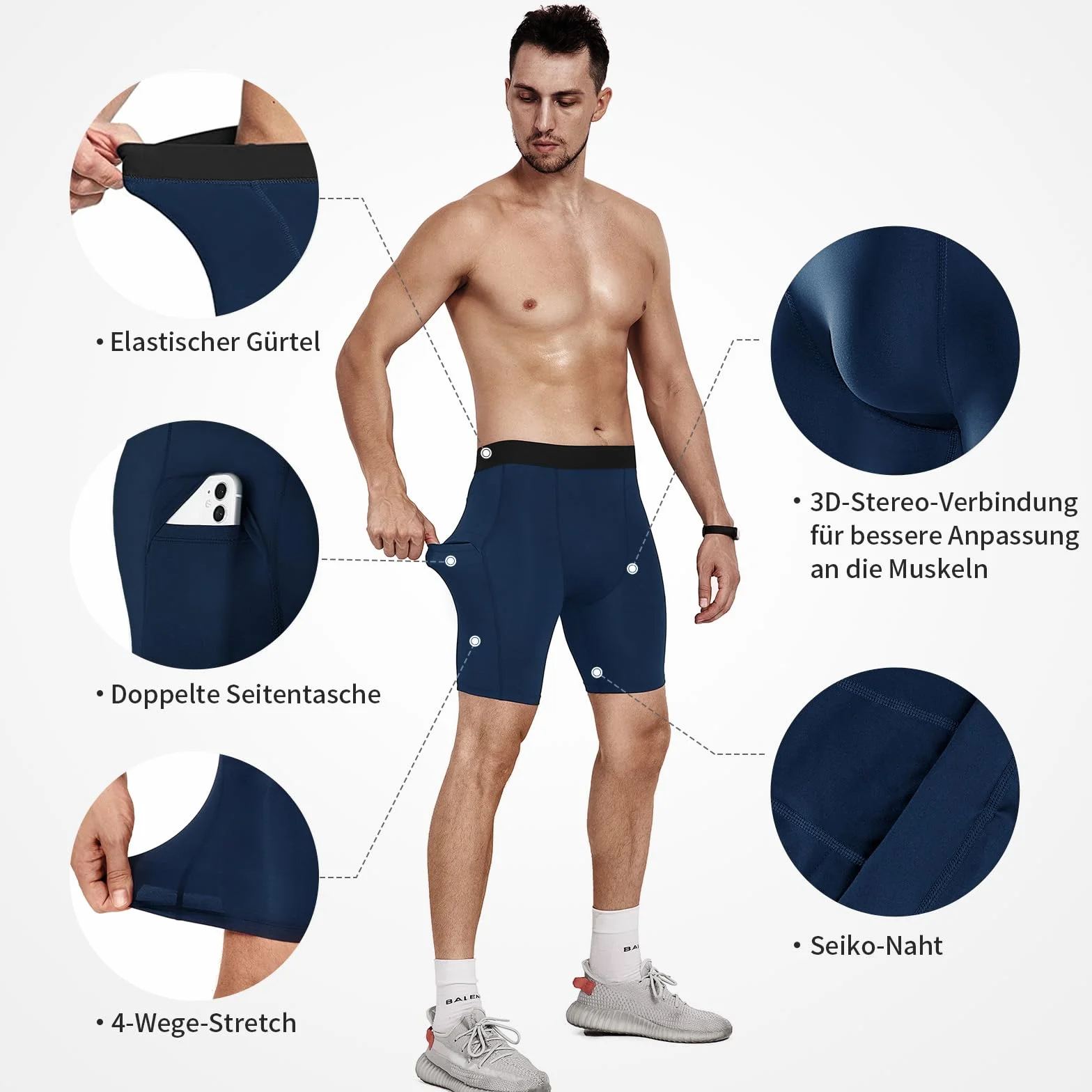 Niksa Lot de 3 Shorts de Compression pour Hommes à Séchage Rapide avec Poches