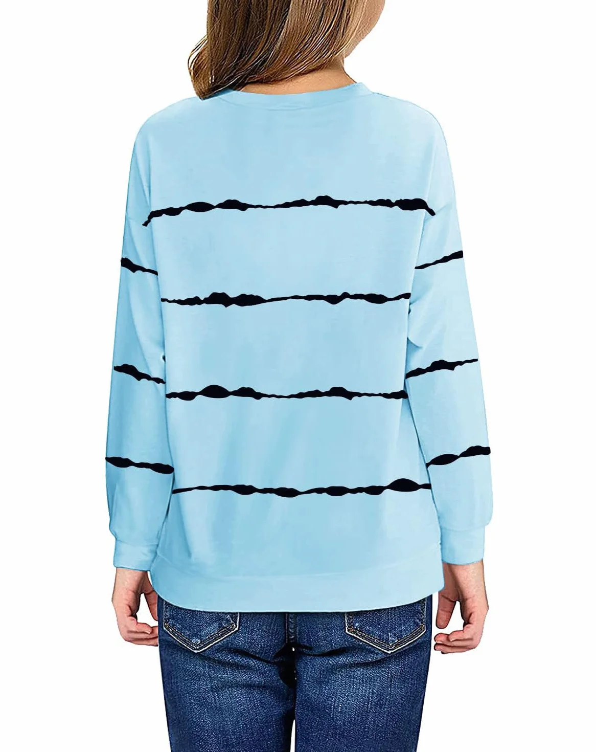 Haloumoning Sweatshirt Fille Rayures Col Rond Manches Longues