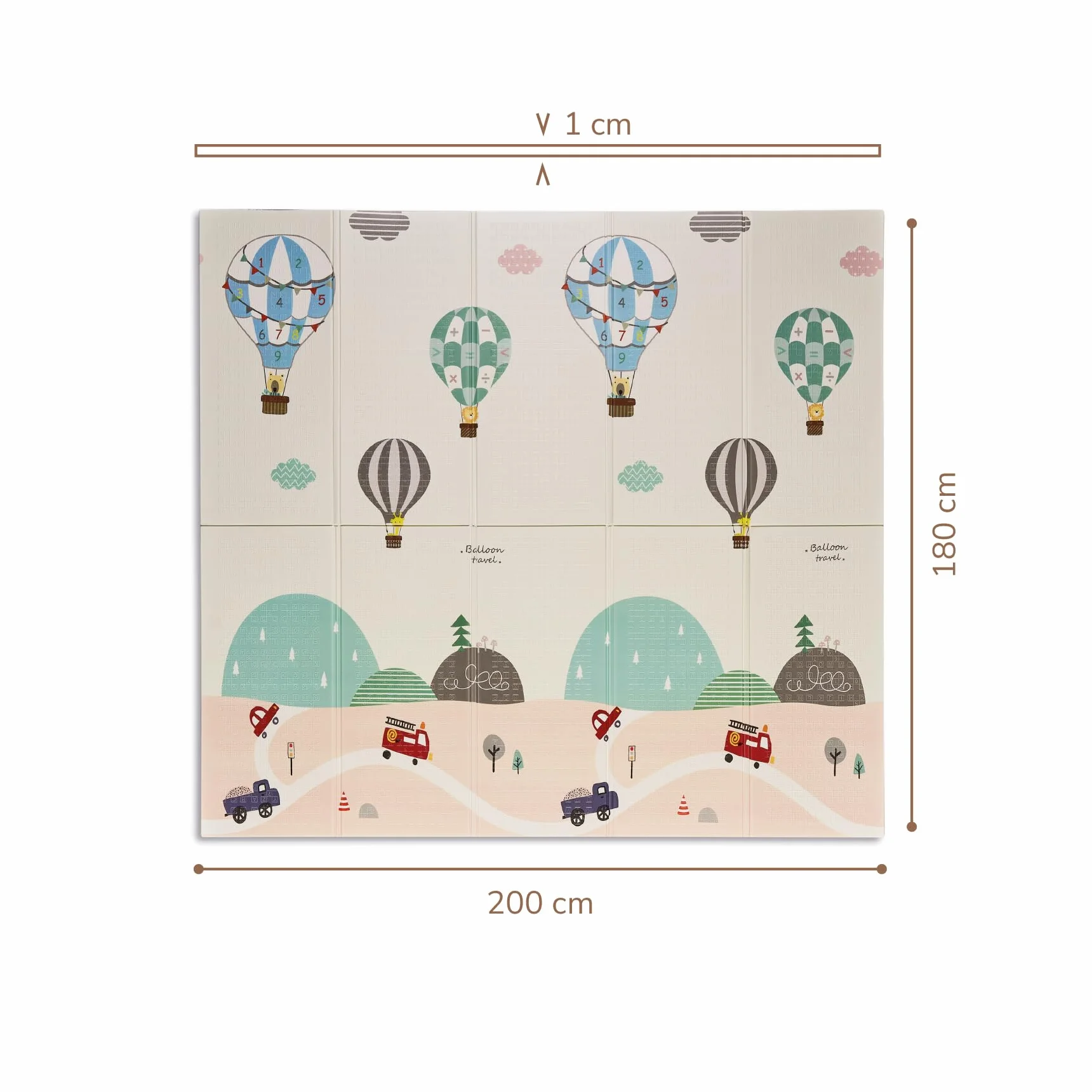 Buddy Baby Tapis de jeu XXL 180 x 200 cm double face rembourré pliable avec sac de transport