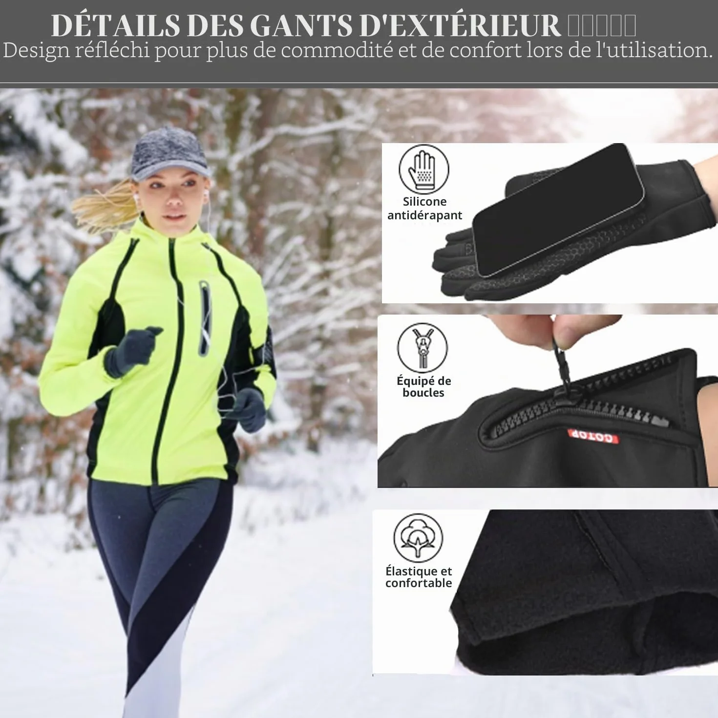 COTOP Gants d'hiver Coupe-Vent Tactile Antidérapants pour Cyclisme Course à Pied Conduite Randonnée
