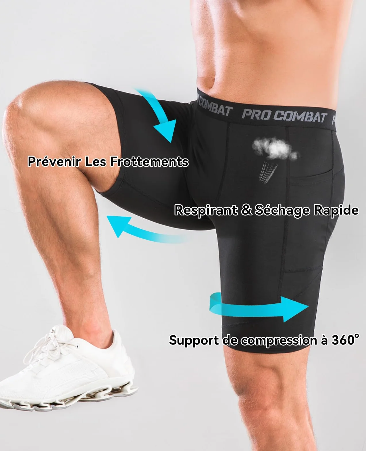 Niksa Short de Compression Homme à Séchage Rapide Respirant Sport Ajusté avec Poches pour Téléphone