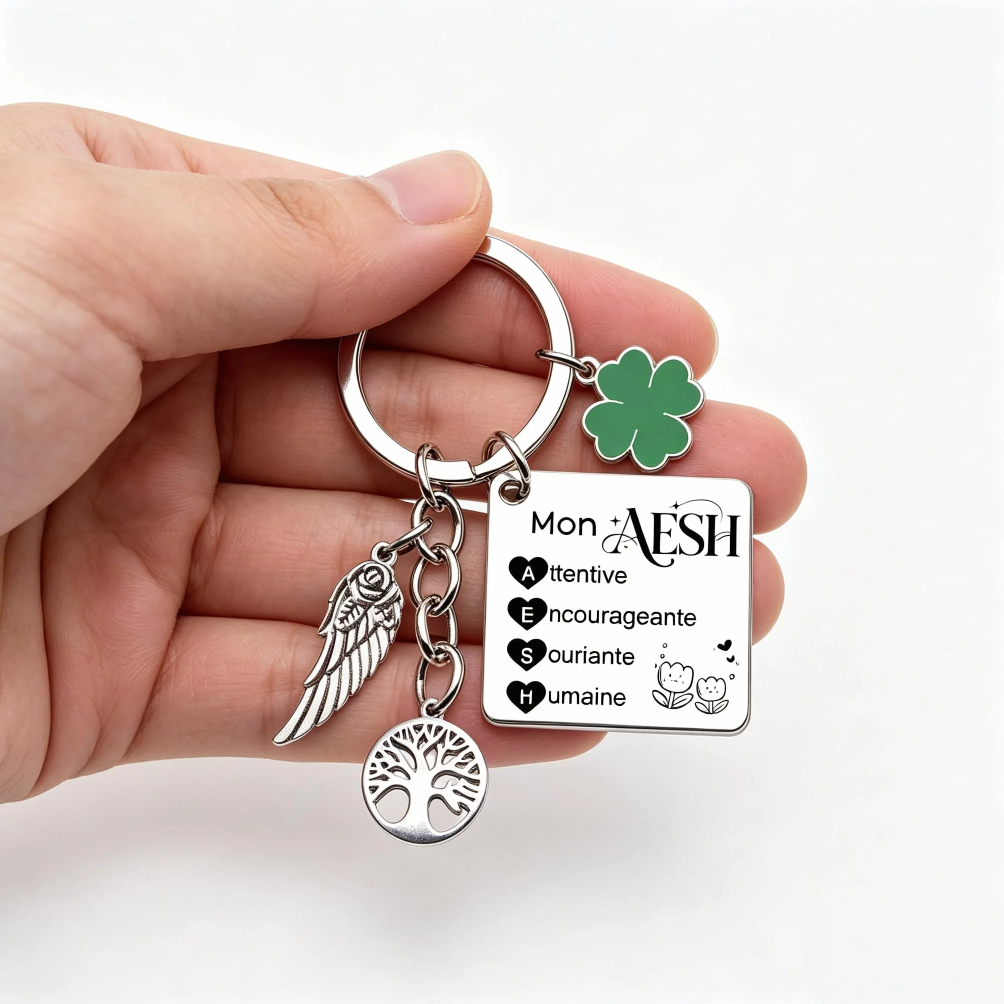 Porte-clés AESH Cadeau Remerciement Personnalisé Fin d'Année Professeur Symbole Amour Bonheur