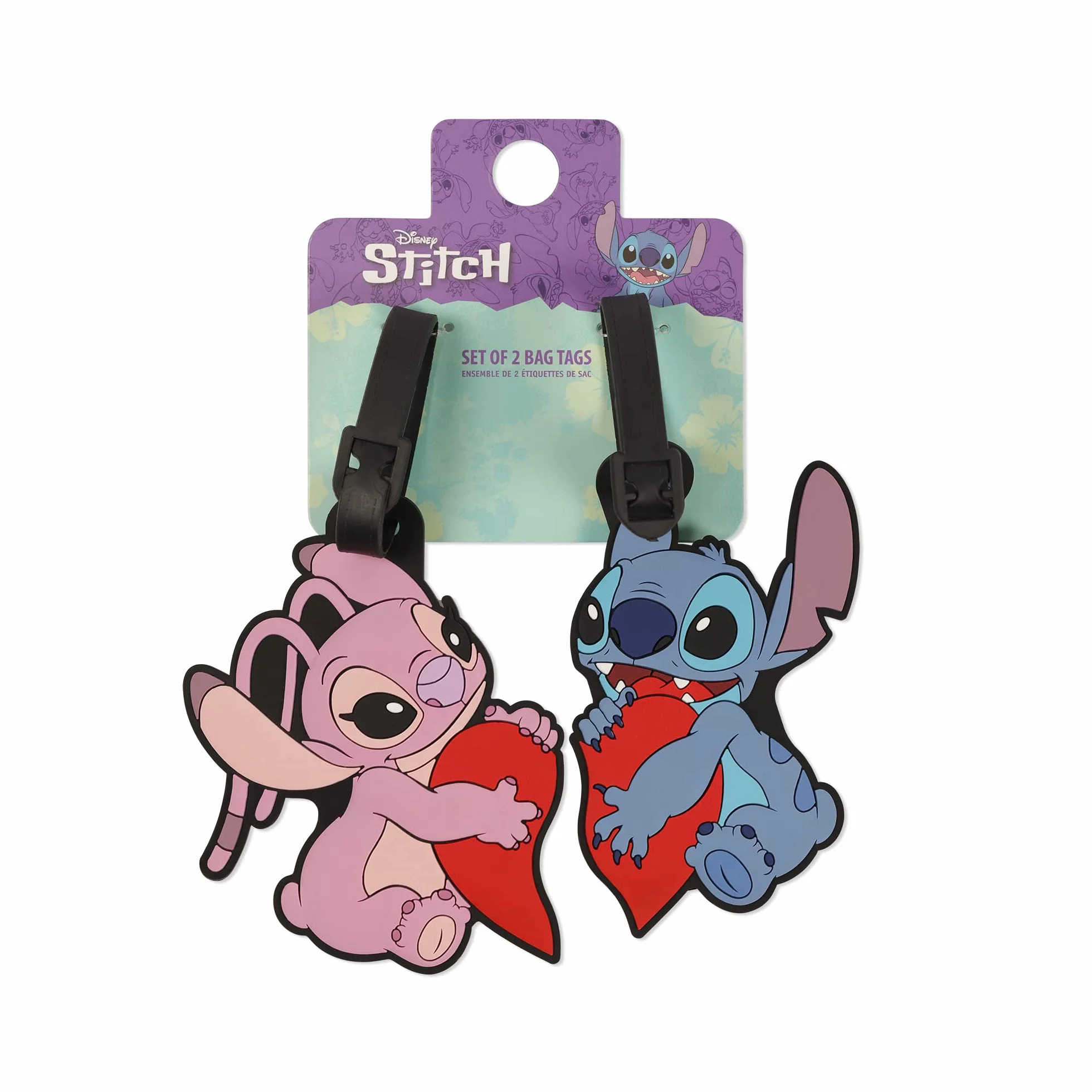 Disney Lilo and Stitch 2 Piece Luggage Tag Set Blue Pink Red