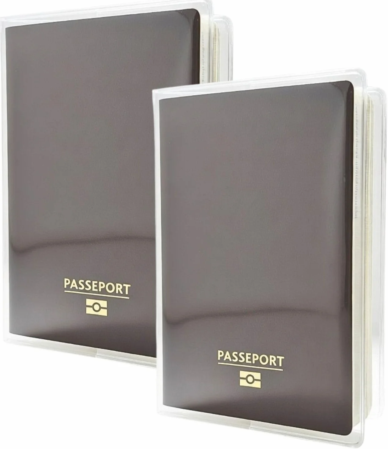 Lot de 2 Étuis Passeport Transparent en PVC Souple Cristal Fabriqué en France