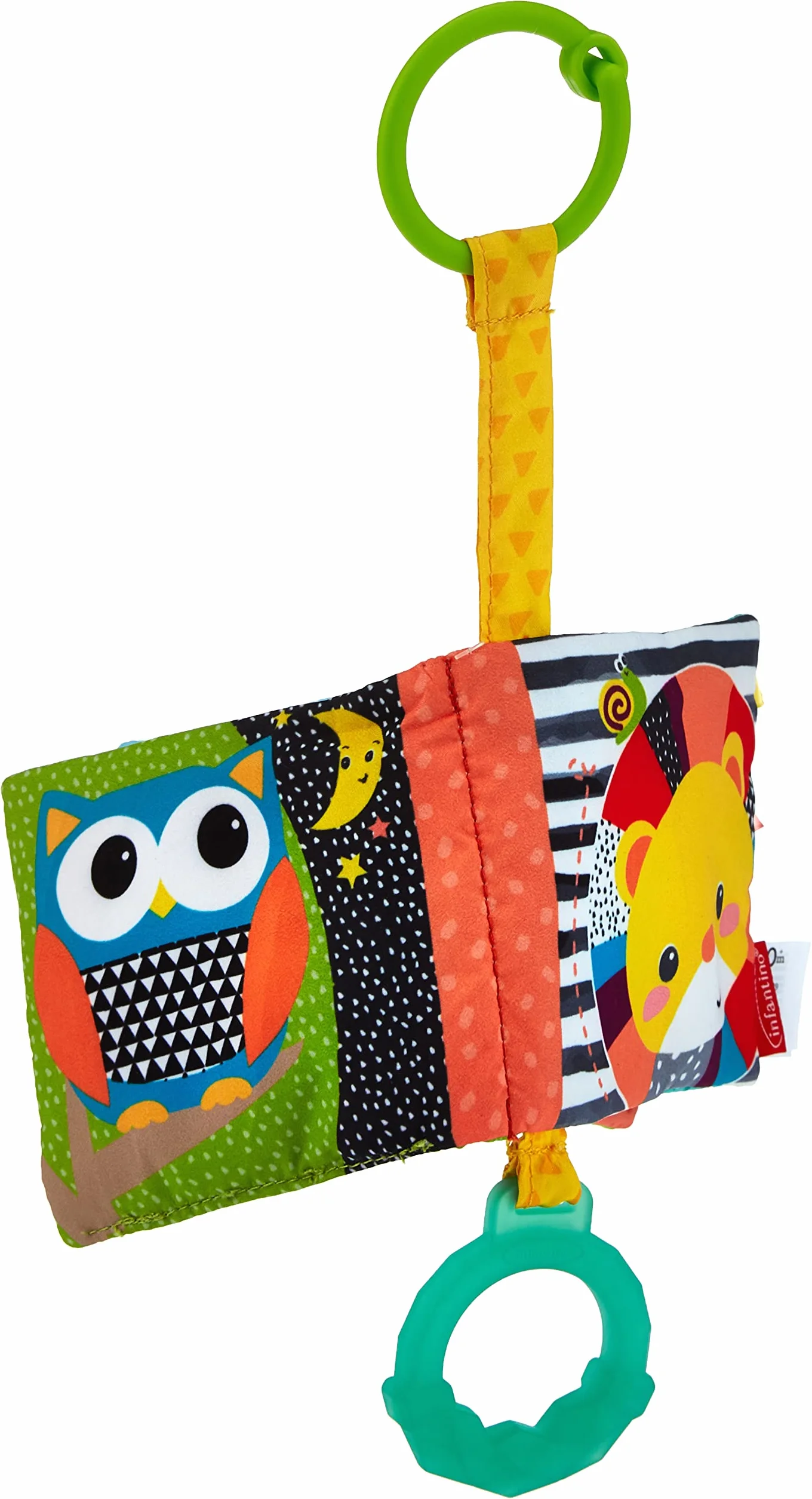 INFANTINO Livre Froissé Animal en Tissu Multicolore avec Pages qui Crissent, Anneau de Dentition et Couineur - Développement Bébé dès 6 Mois