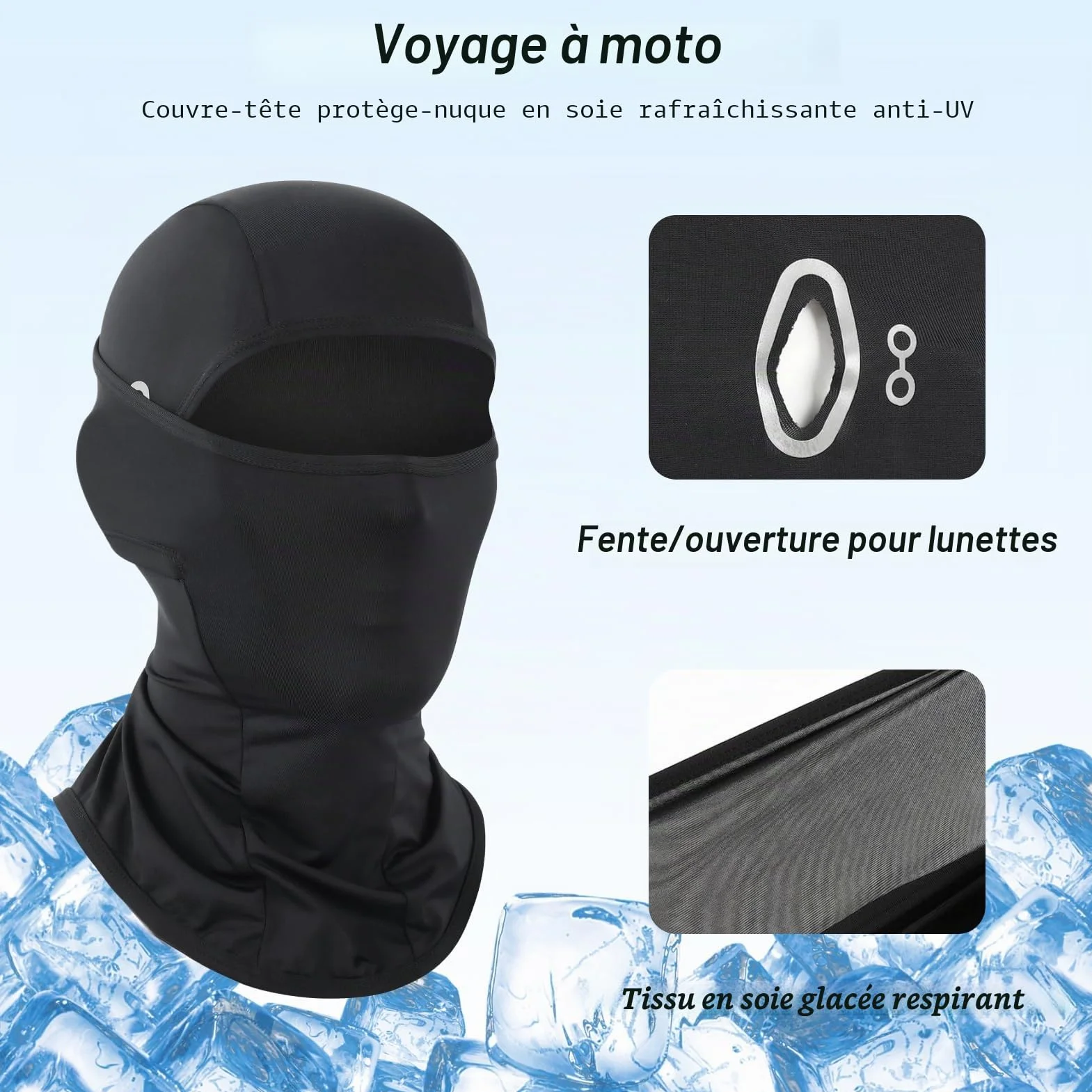 Cagoule Moto Respirante Été Protection UV Tissu Rafraîchissant Taille Unique Cyclisme Randonnée Plein Air Conduite Prolongée