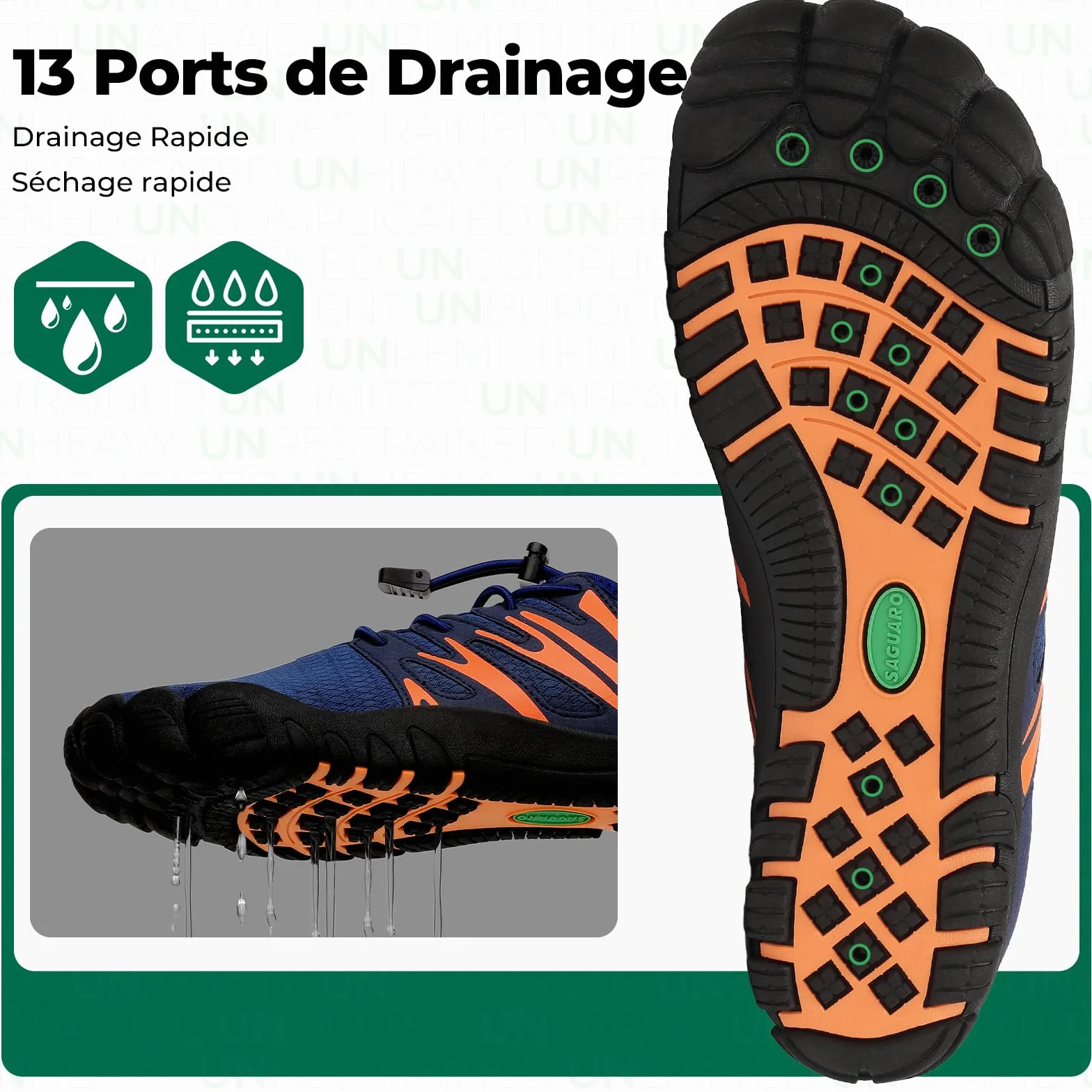SAGUARO Chaussures Barefoot Homme Chaussures d'eau Séchage Rapide Respirantes Antidérapant GR.39-48