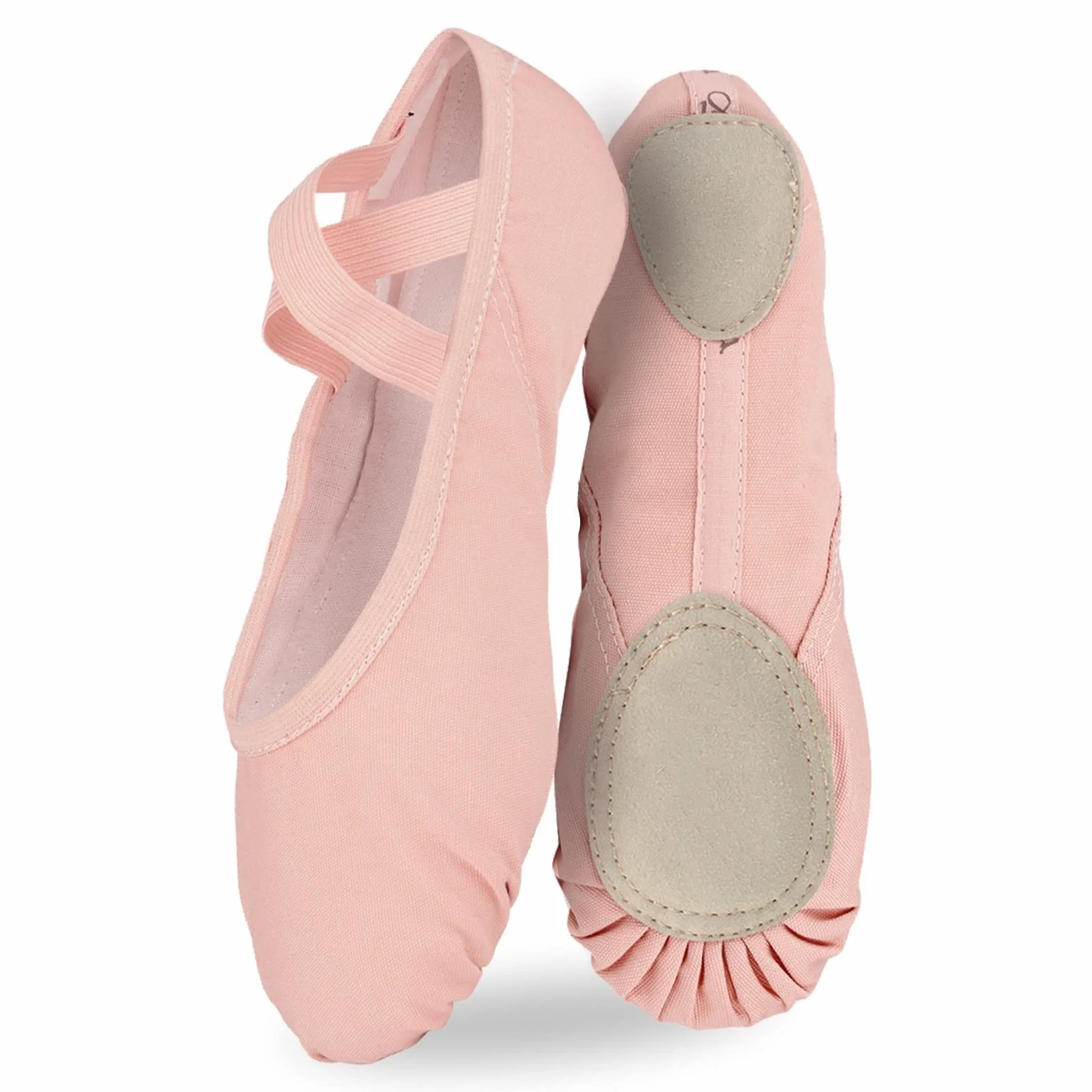Chaussures de Danse Fille Semelle Scindée Demi Pointe Ballet Canvas Noir Rose Beige