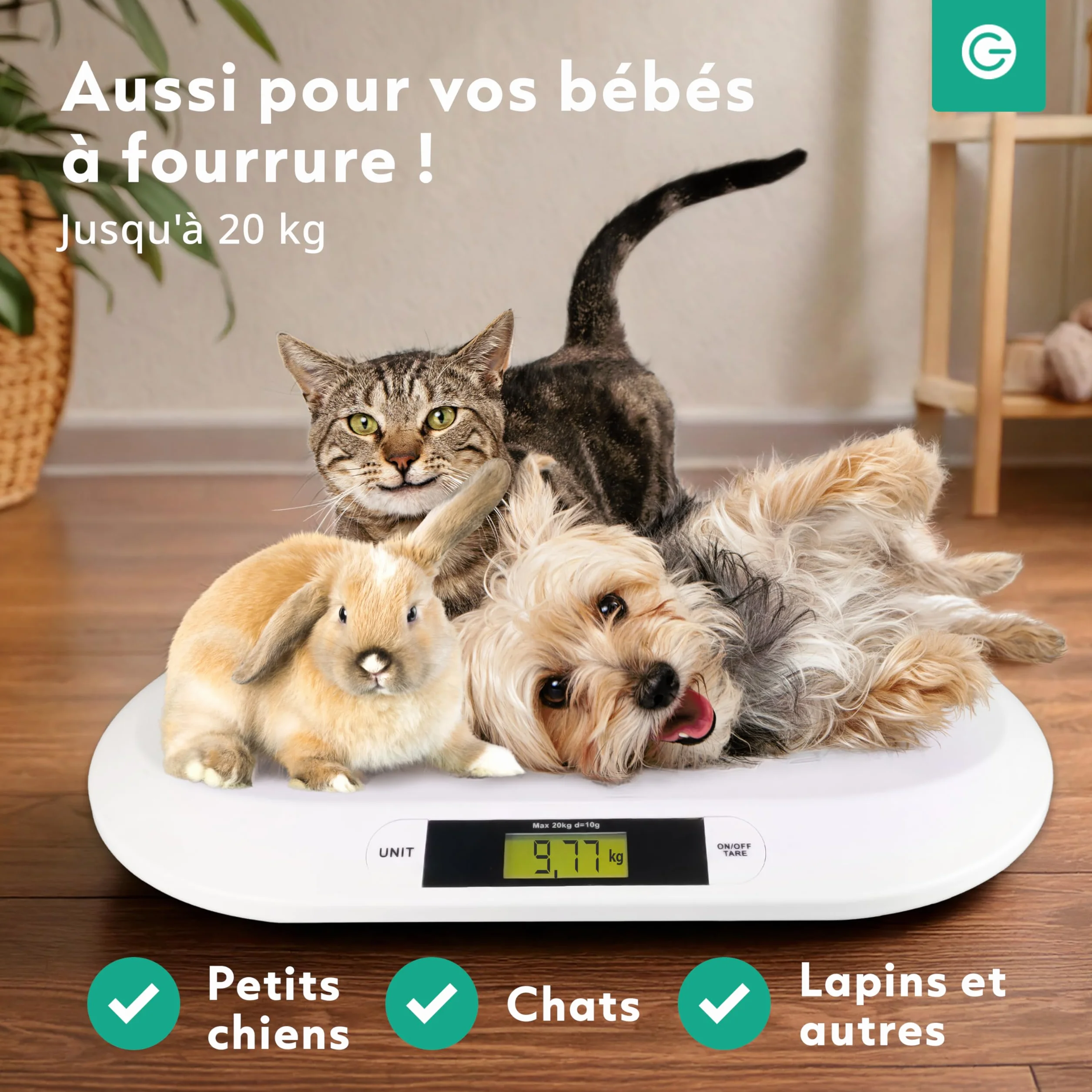 Silvergear Balance numérique pour bébé 20 kg - Balance nouveau-né avec affichage LED - 54,5 x 31,5 x 3,5 cm