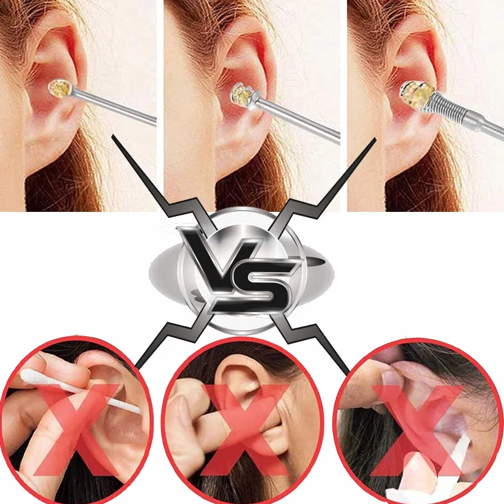 Nettoyeur D'oreille, 6 Pcs Cuillère à Oreille en Acier Inoxydable, Kit de Nettoyeur D'oreilles
