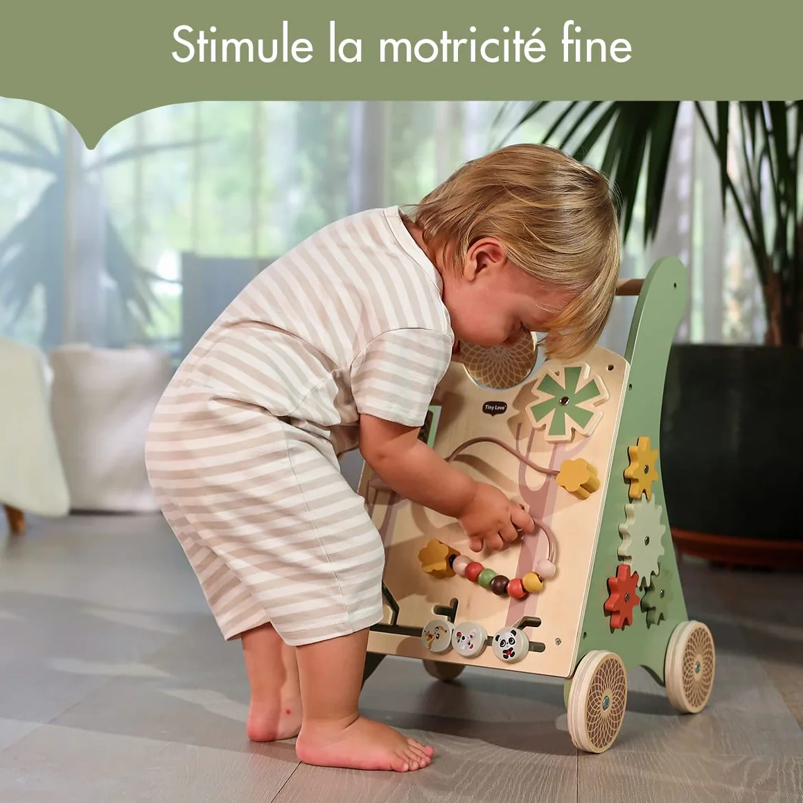Tiny Love Chariot de Marche en Bois 2-en-1 Trotteur d'Activités pour Bébé, 12 Activités Interactives, Dès 18 Mois