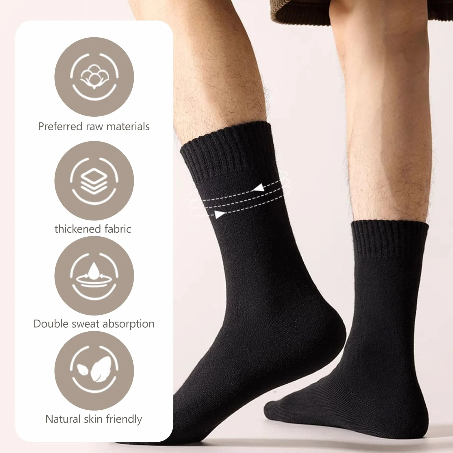 Chaussettes Chaudes Homme Hiver Thermiques en Laine, 3 Paires, Chaussette de Randonnée