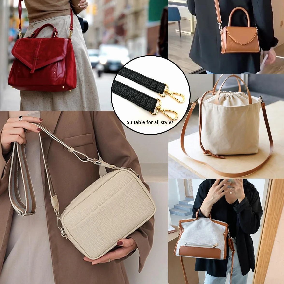 Bandoulière Rechange Réglable en Cuir pour Sac à Main Femme, 80-125cm, Sangle de Remplacement avec Boucle Dorée, 1.9cm, Noir