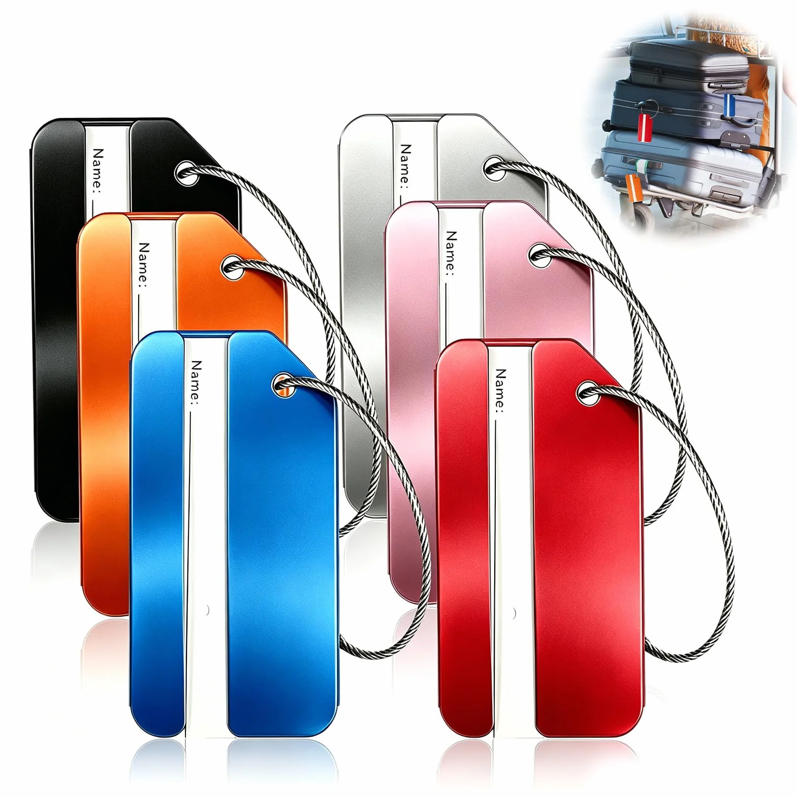 Étiquettes à Bagages en Aluminium 6 Pièces, Étiquette Valise Voyage Avion, Porte Étiquette Robuste pour Valises et Sacs à Dos