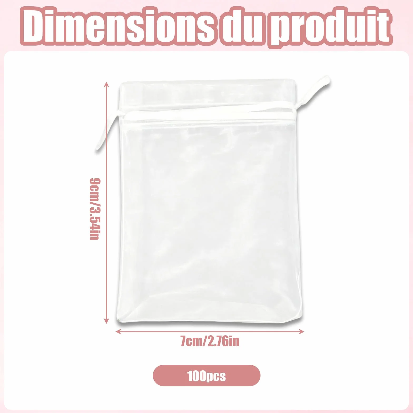 Sachet Organza Blanc 7x9cm 100 pièces - Pochon Transparent Avec Cordon Pour Bijoux Mariage Cadeaux