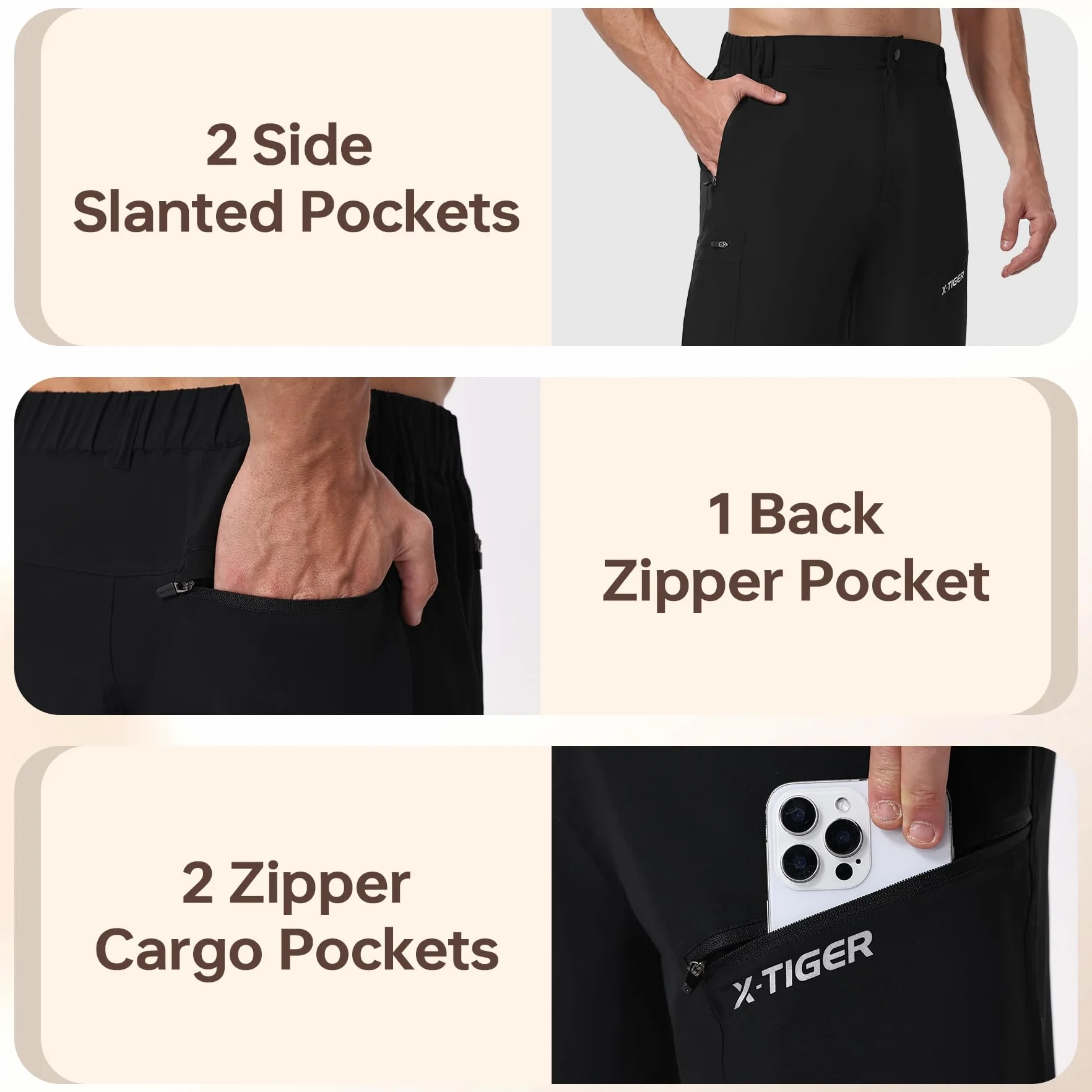 X-TIGER Short Cargo Homme Tactique 5 Poches Séchage Rapide Respirant Imperméable Stretch Trekking Camping