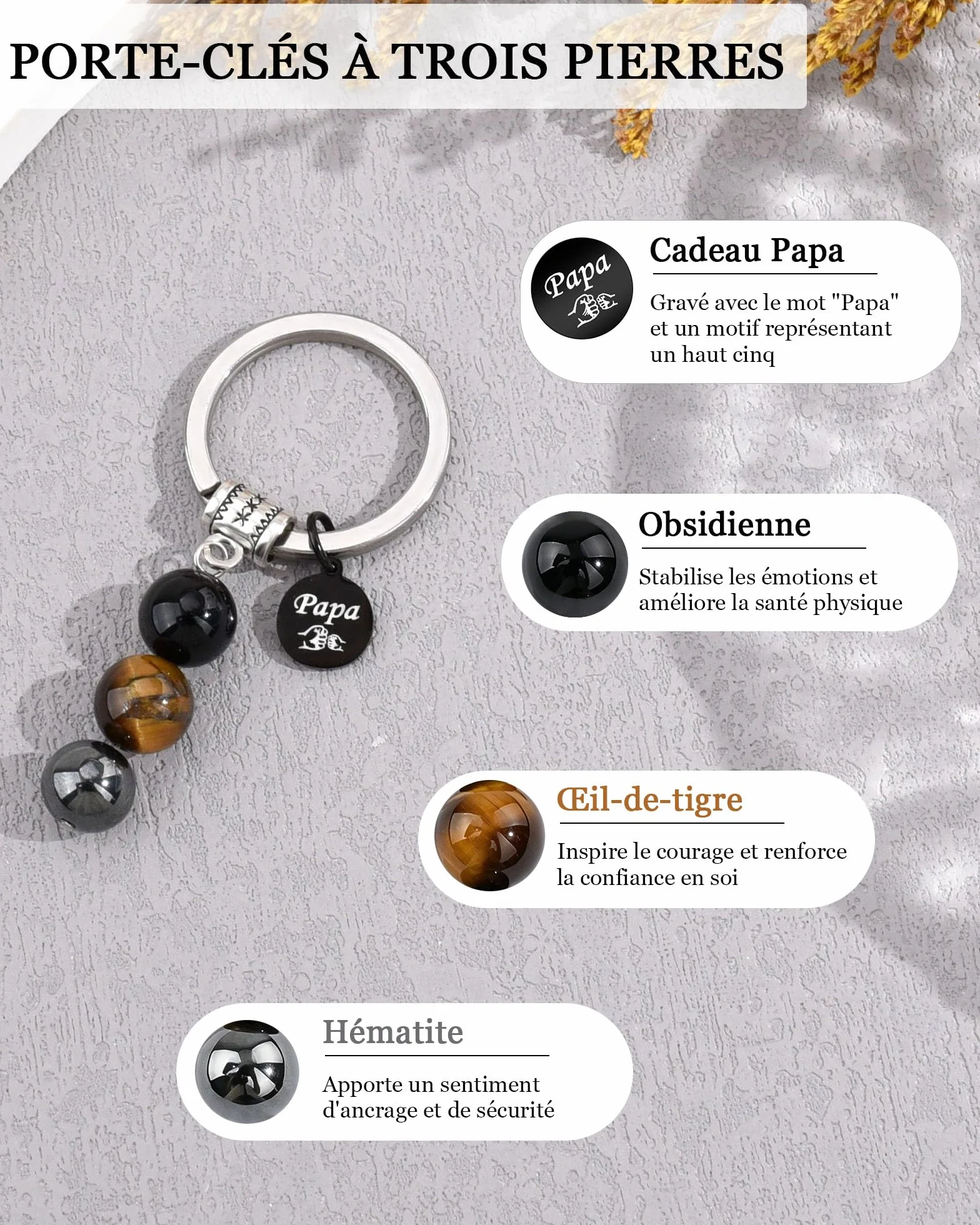 MANVEN Porte-clés Papa Pierre Naturelle Cadeau Homme
