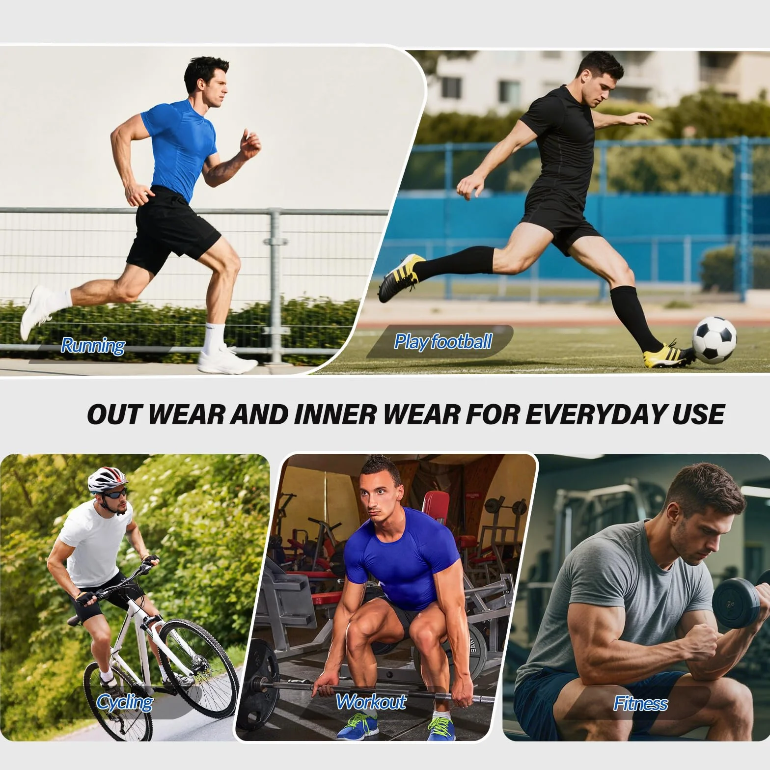 MEETYOO Tee Shirt Compression Homme Manches Longues et Courtes Baselayer Running Fitness
