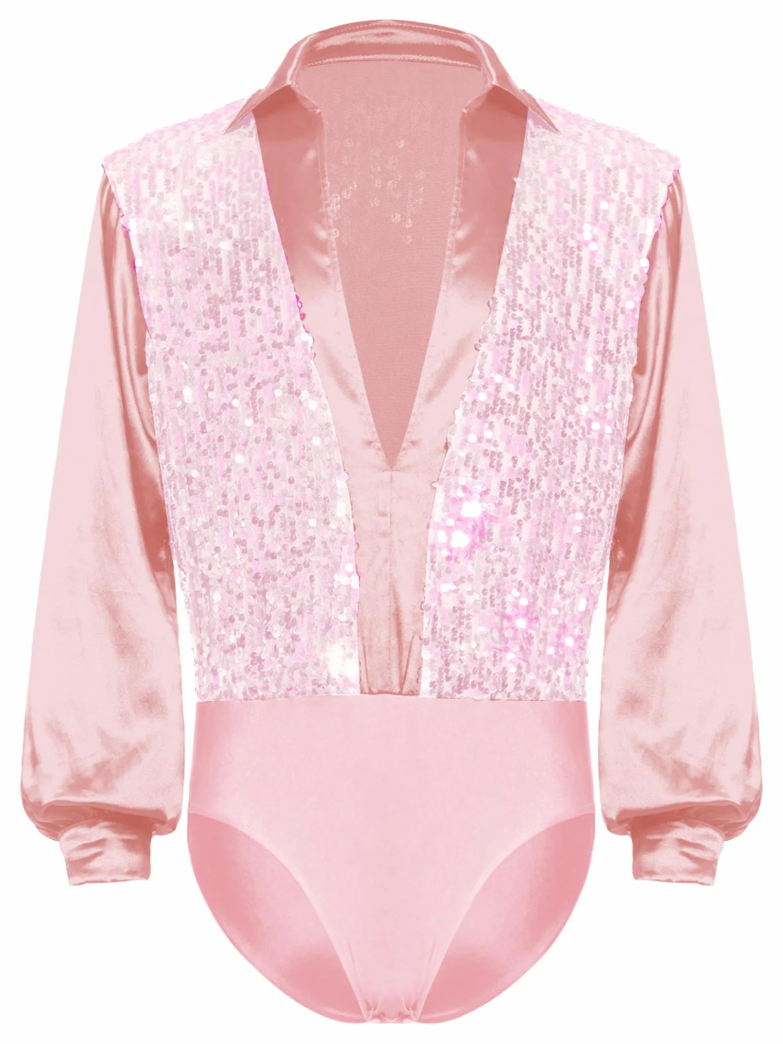 Combinaison Danse Latino Américain Homme Chemise Tango Paillettes Leotard Ballet Manches Longues