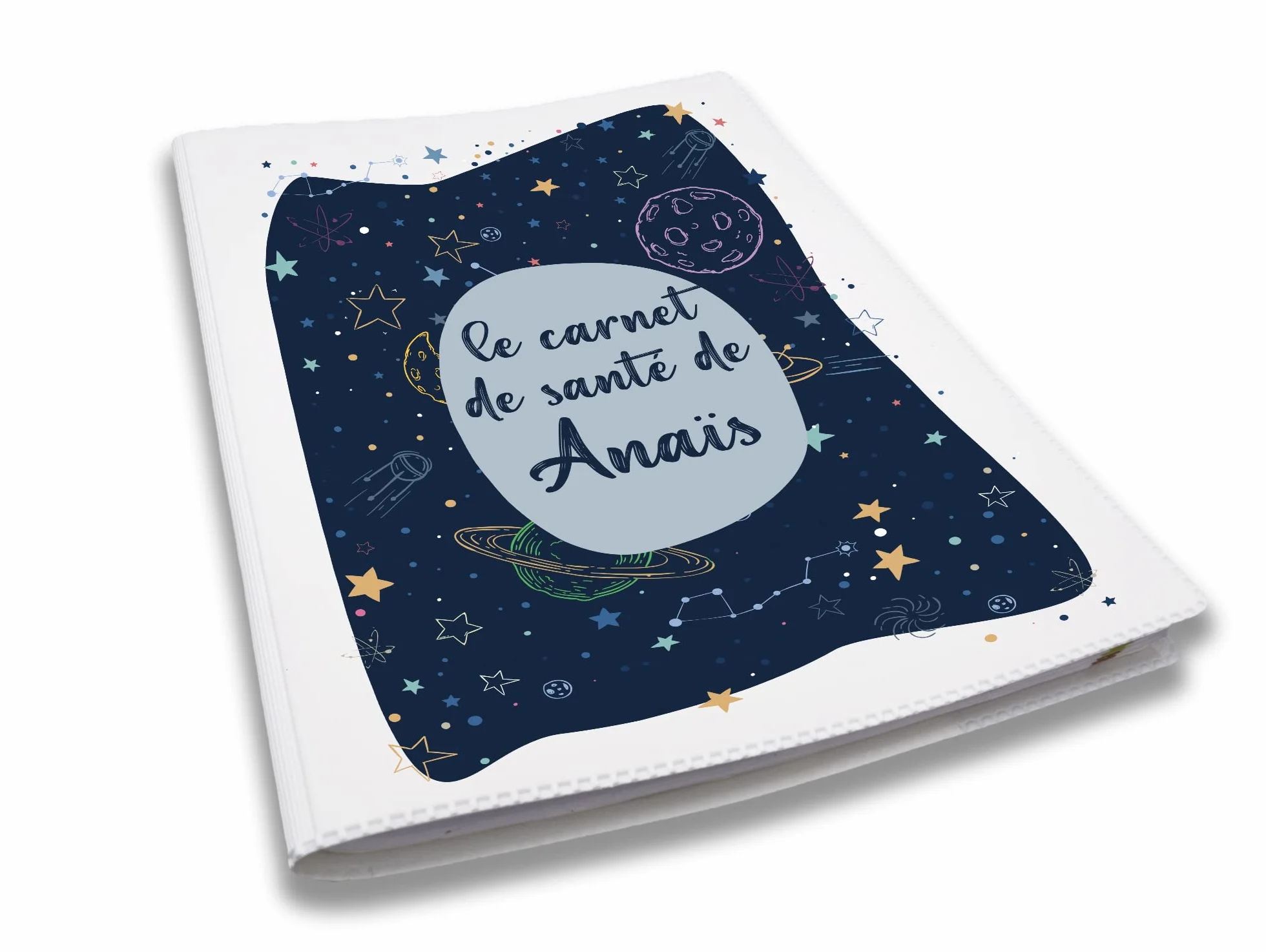 Housse carnet de santé personnalisée bébé, cadeau naissance original - CL0050a (Blanc)